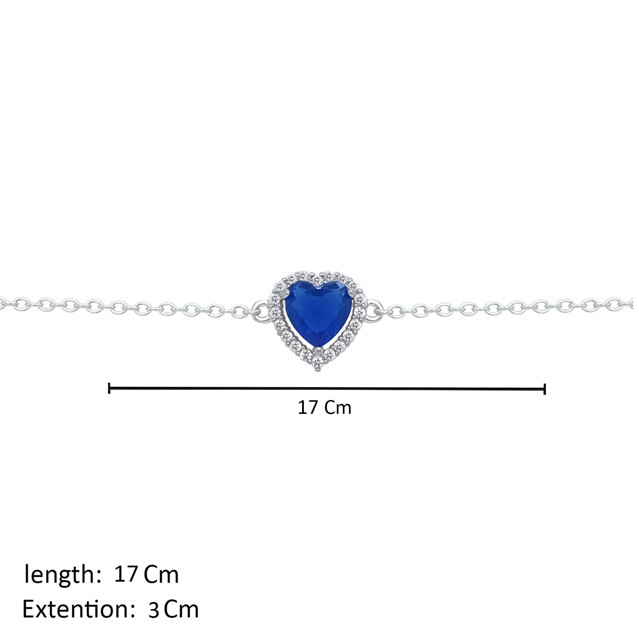 Asfour Craystal Chain Bracelet With Blue Halo Heart In 925 Sterling Silver-BD0159-B