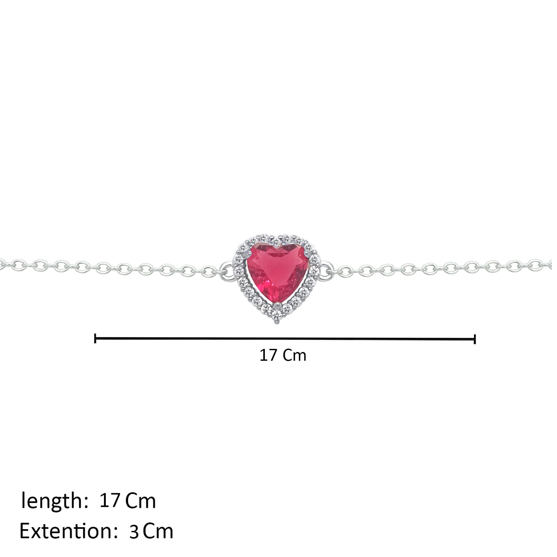 Asfour Craystal Chain Bracelet With Ruby Halo Heart In 925 Sterling Silver-BD0159-R