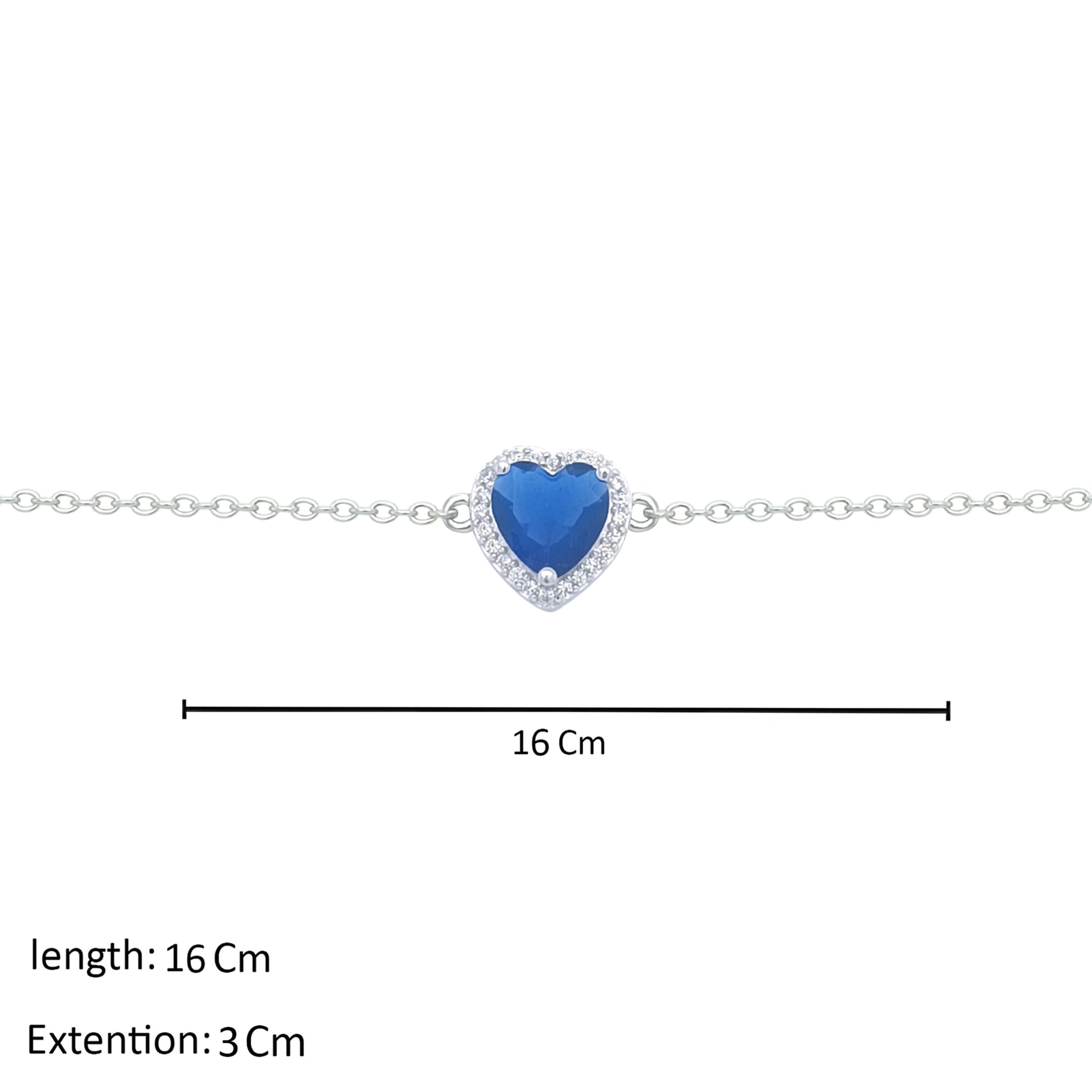 Asfour Craystal Chain Bracelet With Blue Halo Heart In 925 Sterling Silver-BD0161-B