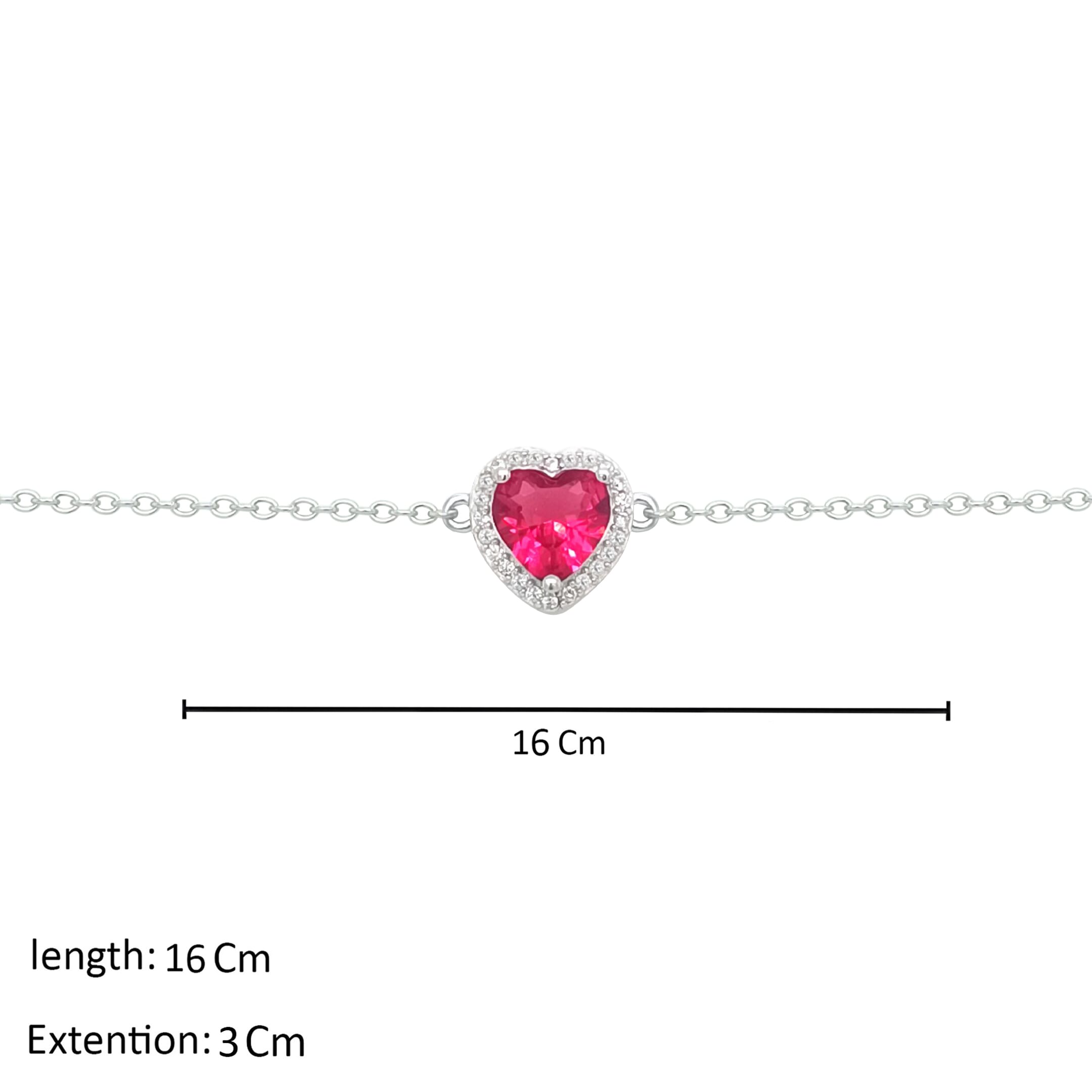 Asfour Craystal Chain Bracelet With Dark Rose Halo Heart In 925 Sterling Silver-BD0161-O5