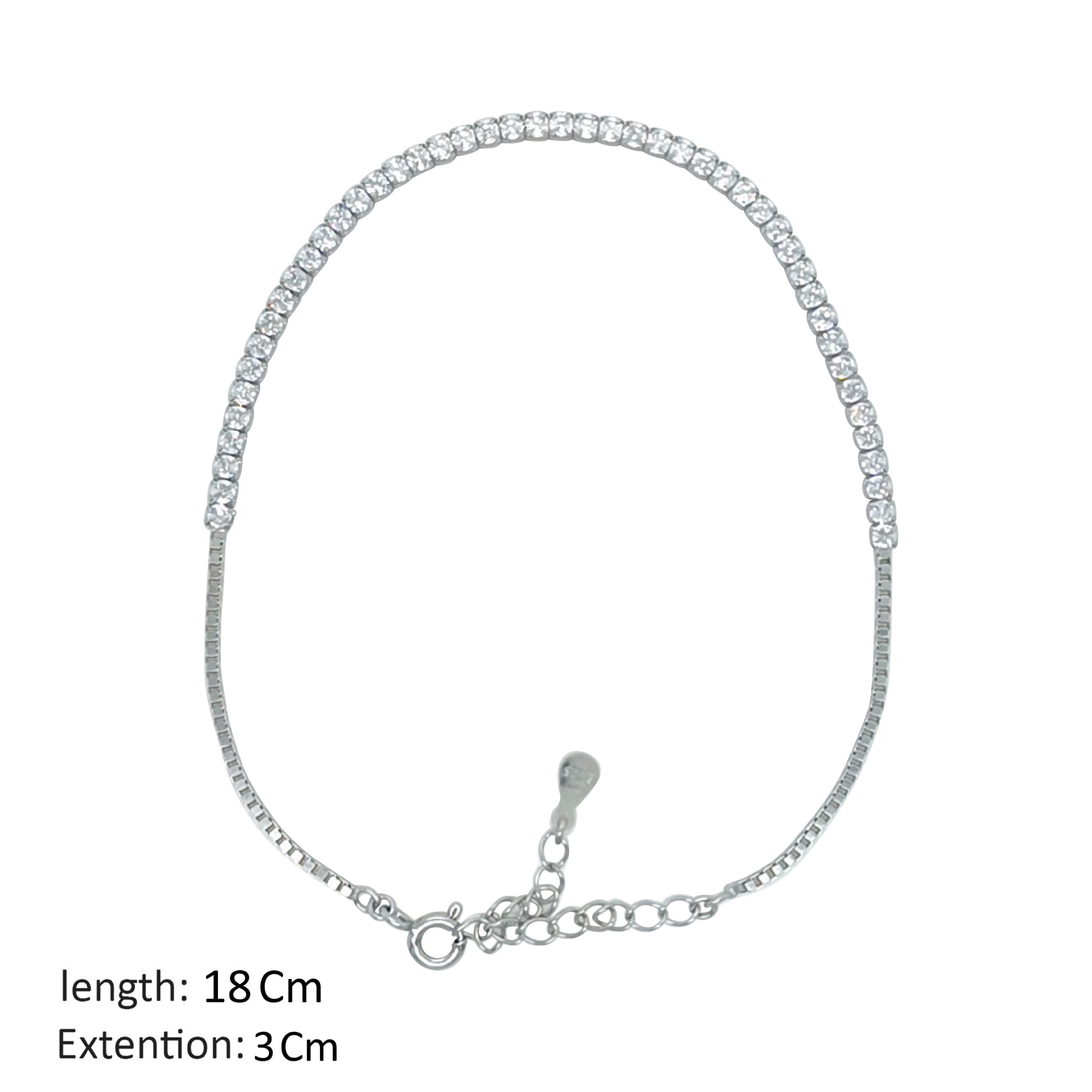 Asfour Craystal Chain Tennis Bracelet With Round Zircon In 925 Sterling Silver-BD0163