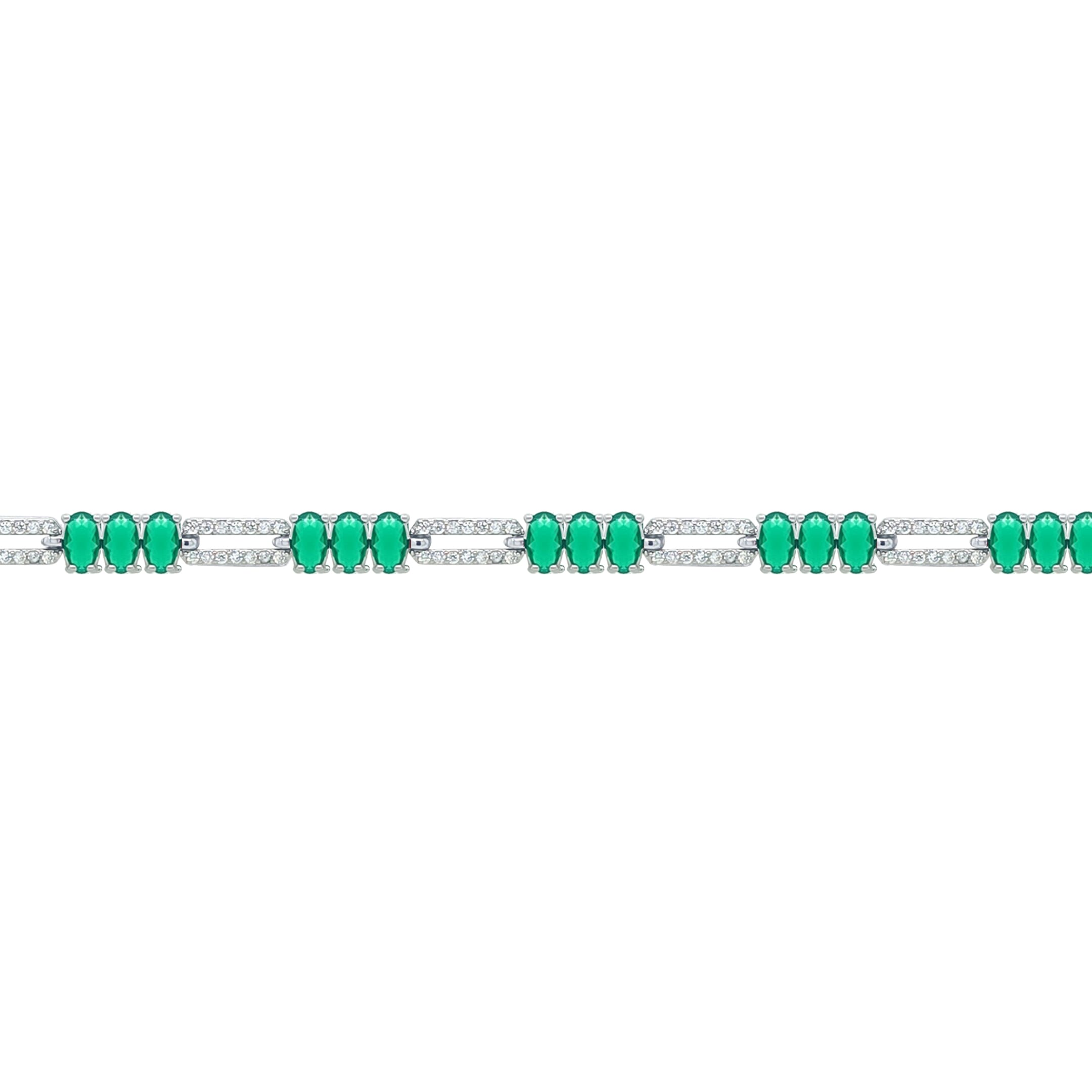 Asfour Crystal Tennis Bracelet With Turquoise Pear & Emerald Zircon In 925 Sterling Silver