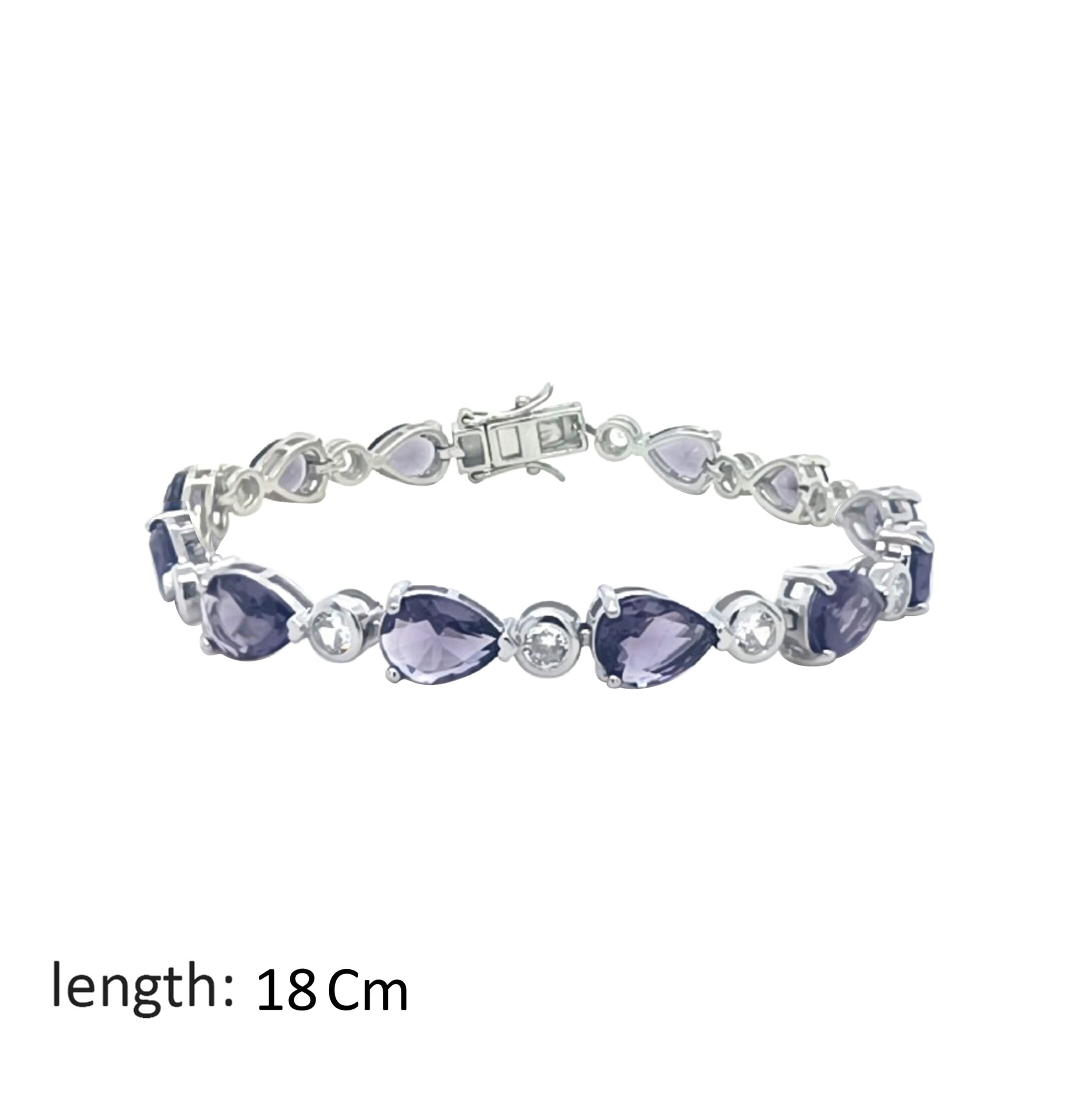 Asfour Crystal Tennis Bracelet With Tenzanite Pear Design In 925 Sterling Silver-BD0166-N