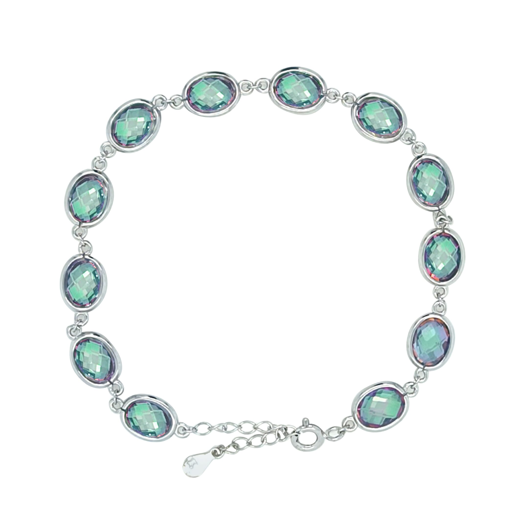 Asfour Crystal Tennis Bracelet With Turquoise Pear & Emerald Zircon In 925 Sterling Silver