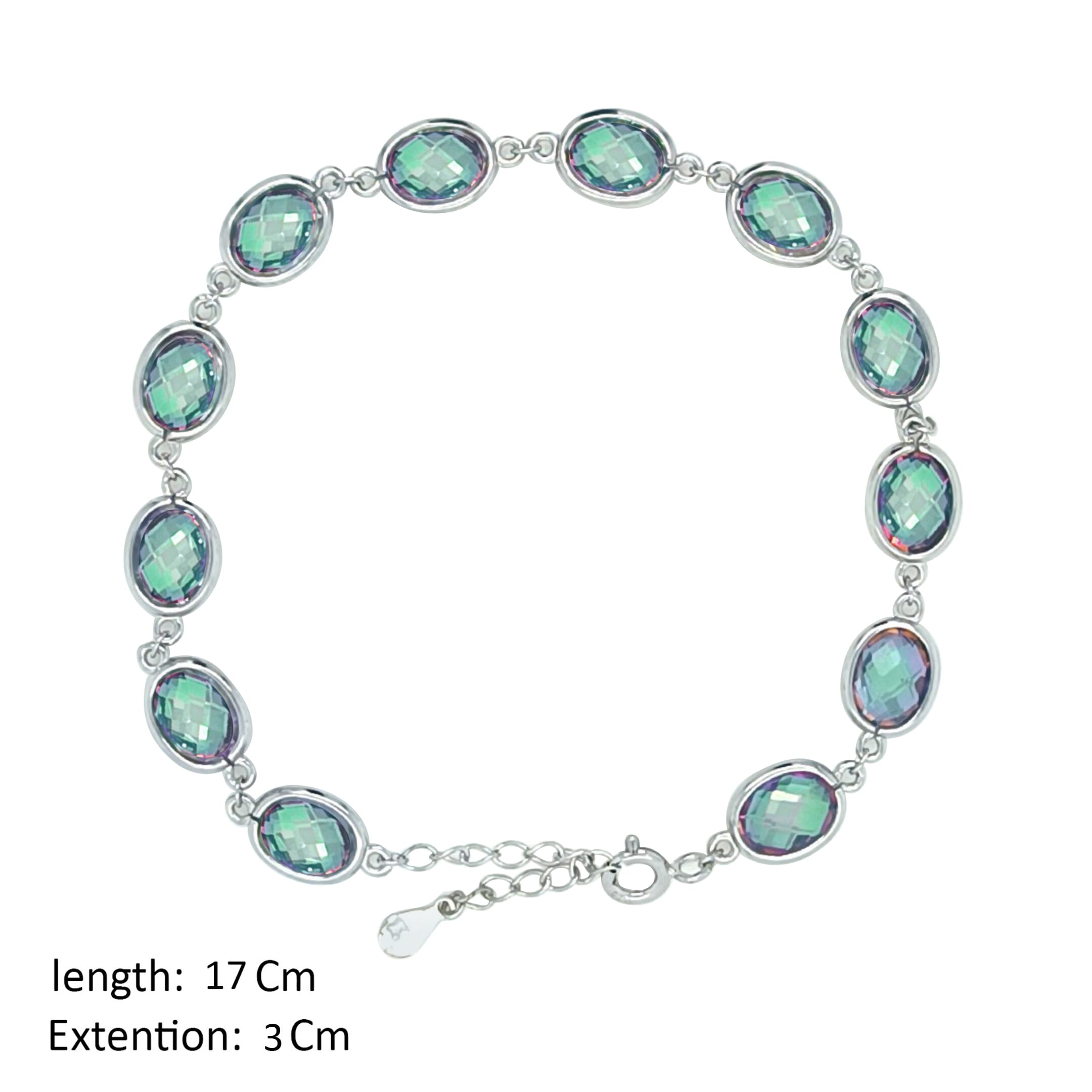 Asfour Crystal Tennis Bracelet With Multi Color Oval Zircon In 925 Sterling Silver-BD0168-AP