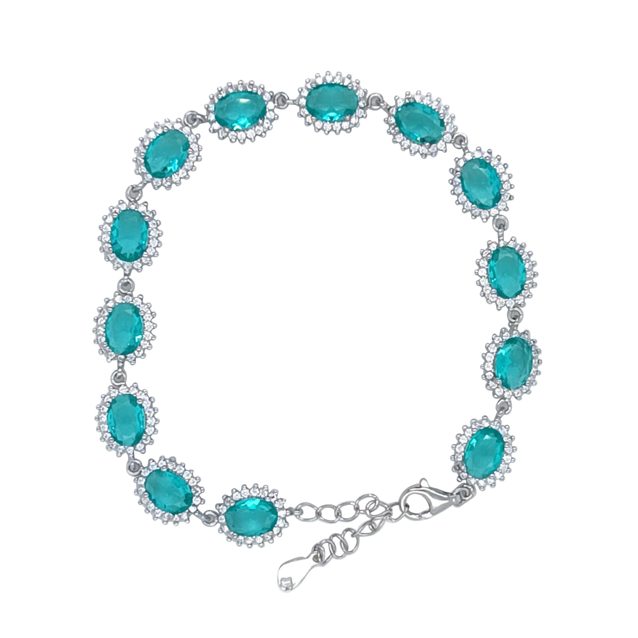 Asfour Crystal Tennis Bracelet With Turquoise Pear & Emerald Zircon In 925 Sterling Silver