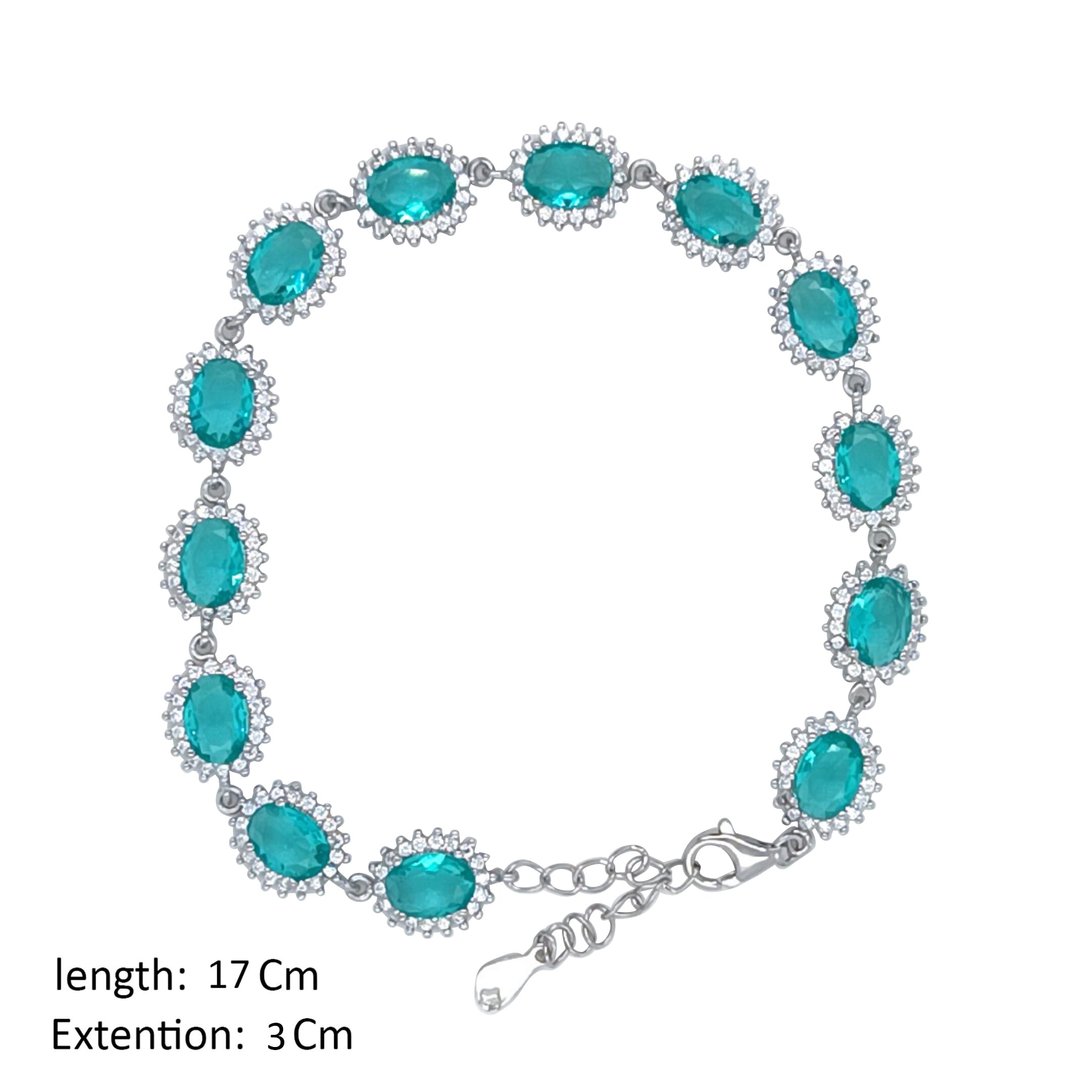 Asfour Crystal Halo Bracelet With Blue Zircon Oval Cut Stones In 925 Sterling Silver-BD0169-ZR