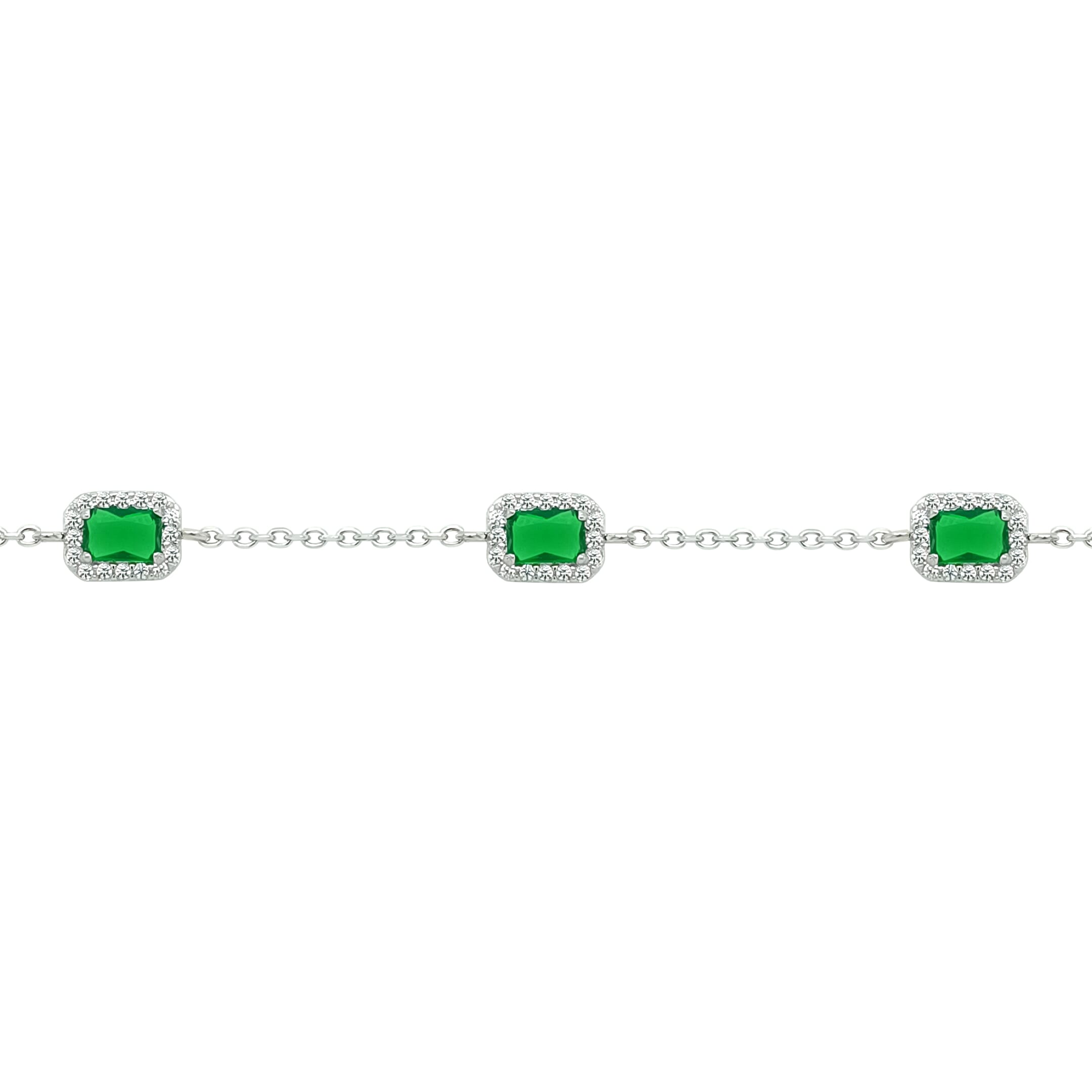 Asfour Crystal Tennis Bracelet With Turquoise Pear & Emerald Zircon In 925 Sterling Silver