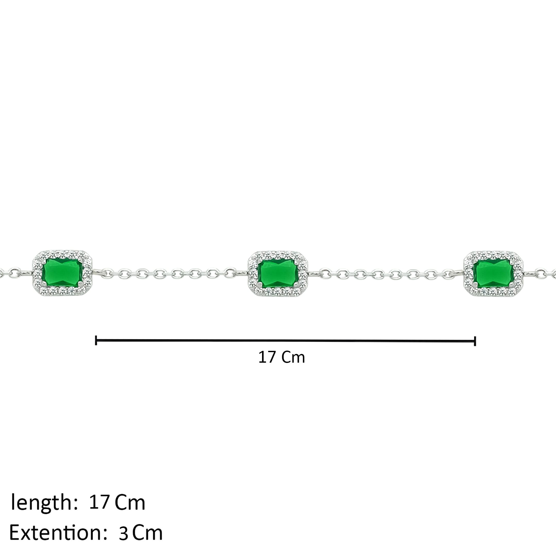 Asfour Crystal  Chain Bracelet With Three Emerald Zircon Design In 925 Sterling Silver-BD0173-G