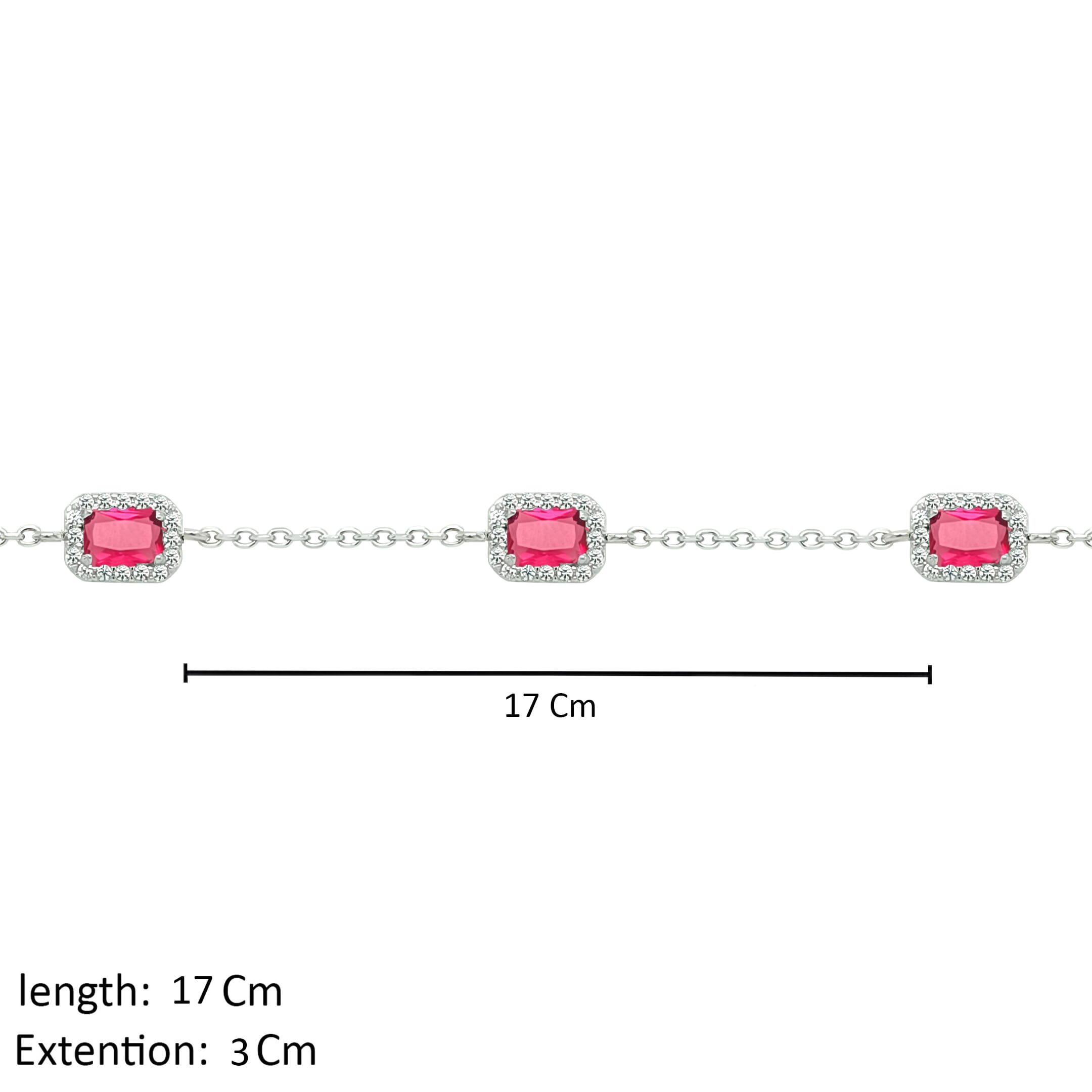 Asfour Crystal  Chain Bracelet With Three Dark Rose Emerald Design In 925 Sterling Silver-BD0173-O5