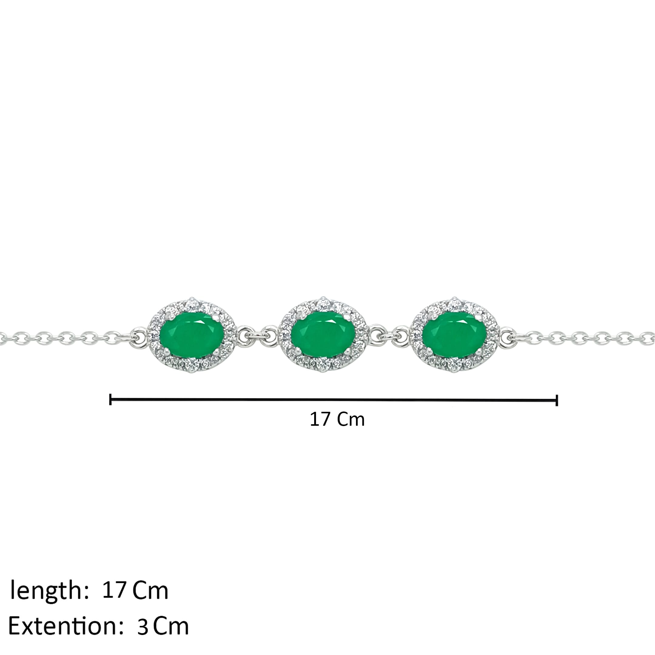 Asfour Crystal  Chain Bracelet With Three Emerald Oval Design In 925 Sterling Silver-BD0174-G