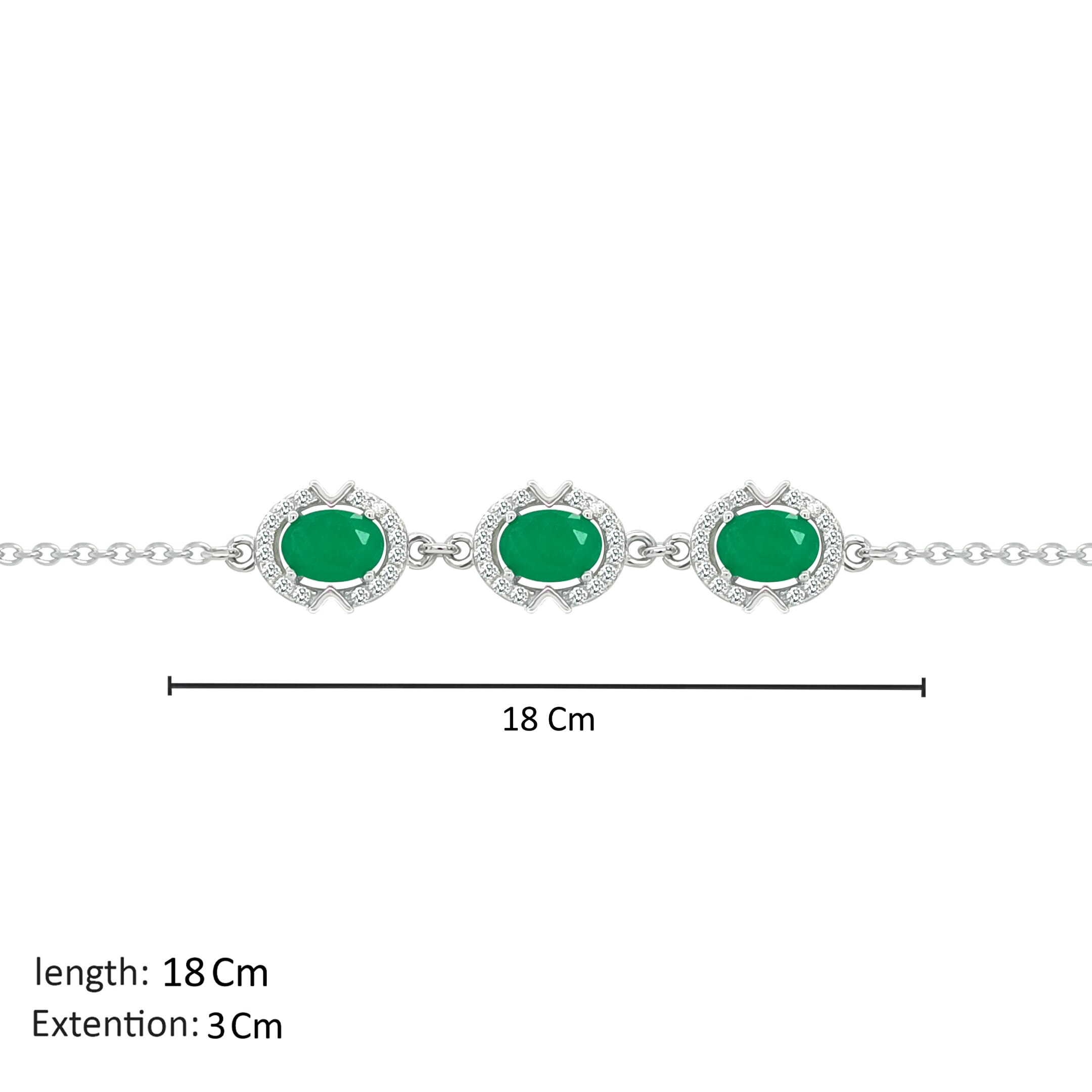 Asfour Crystal  Chain Bracelet With Three Emerald Oval Design In 925 Sterling Silver-BD0175-G