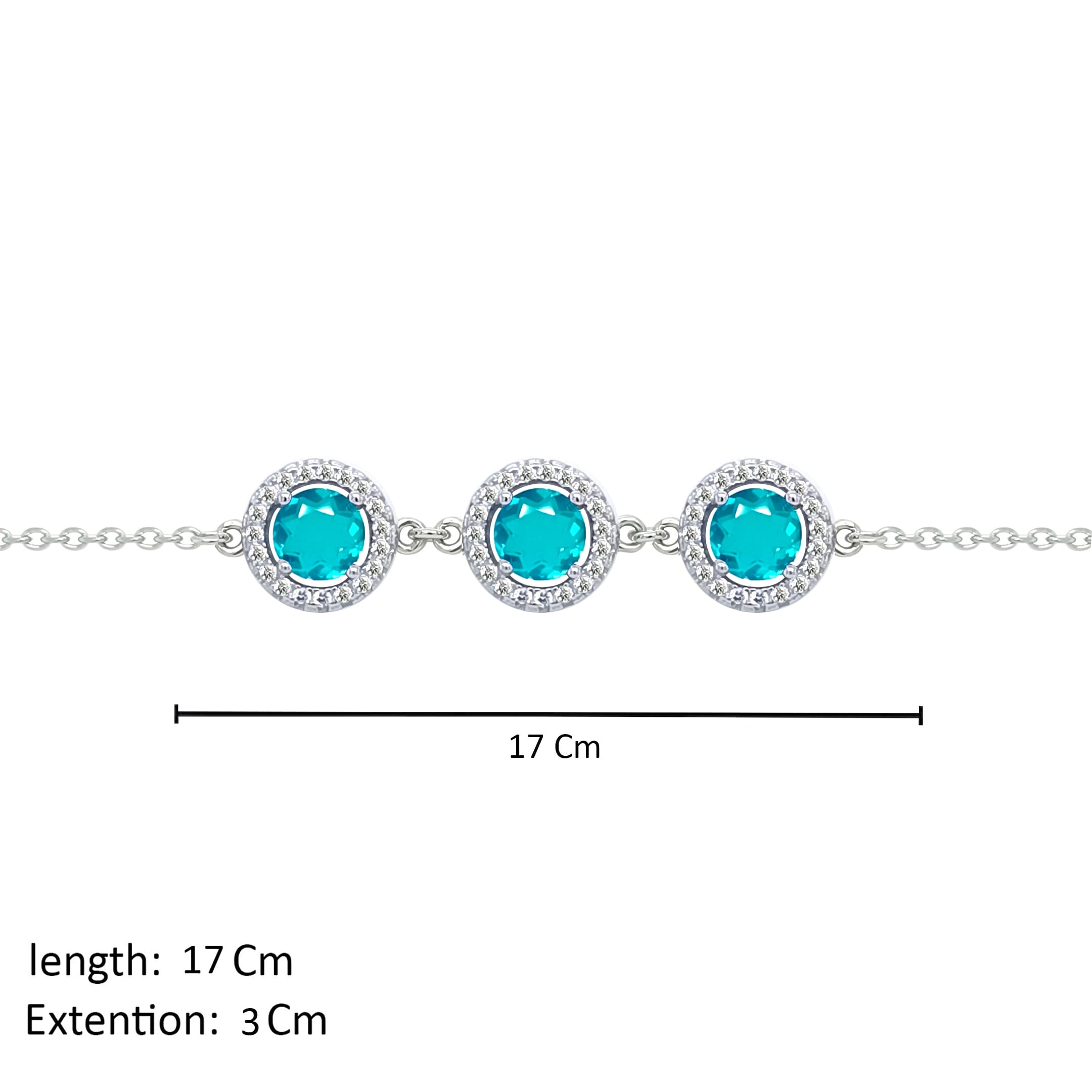 Asfour Crystal  Chain Bracelet With Turquoise Round Design In 925 Sterling Silver-BD0178-GC