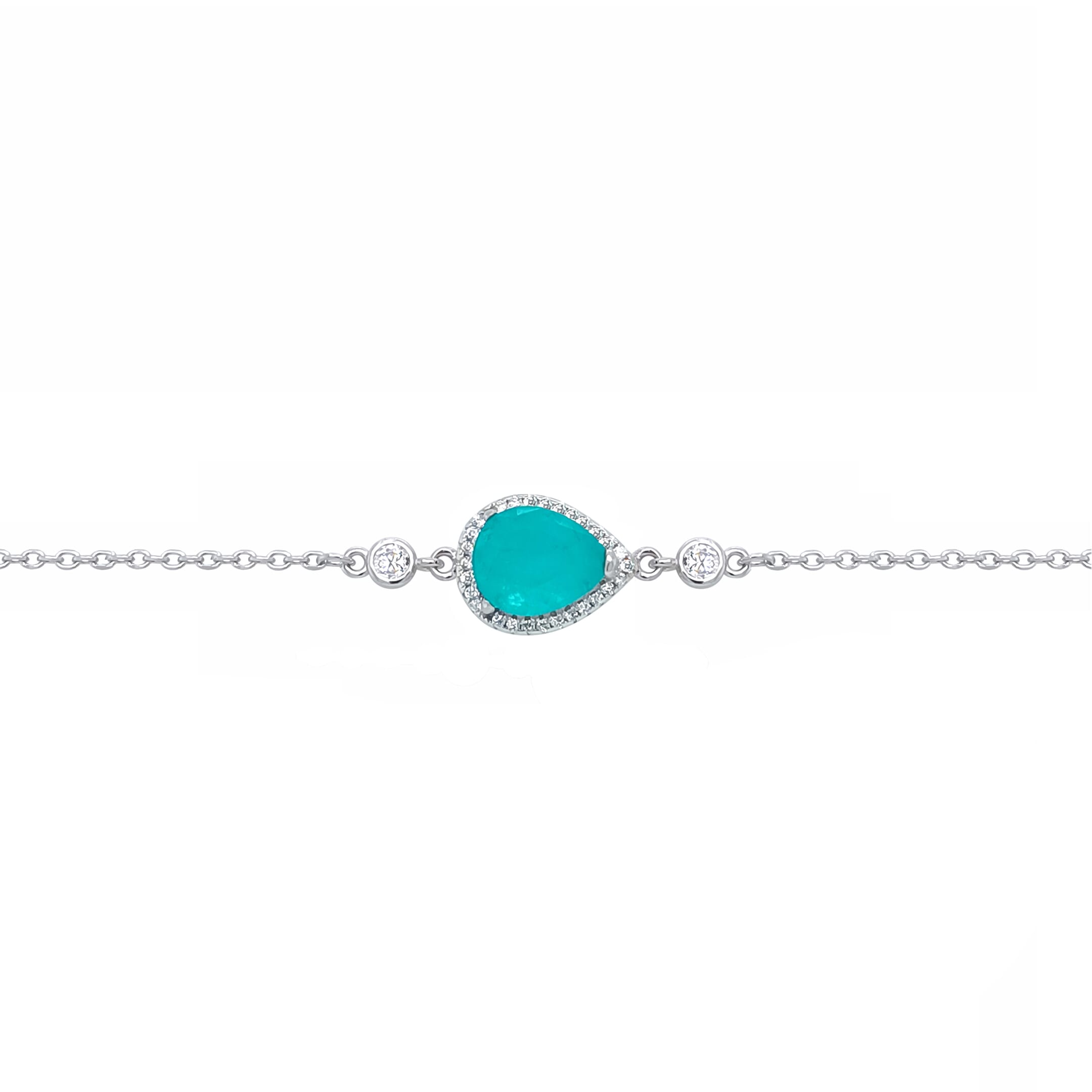 Asfour Crystal  Chain Bracelet With Turquoise Pear Design In 925 Sterling Silver-BD0179-GC