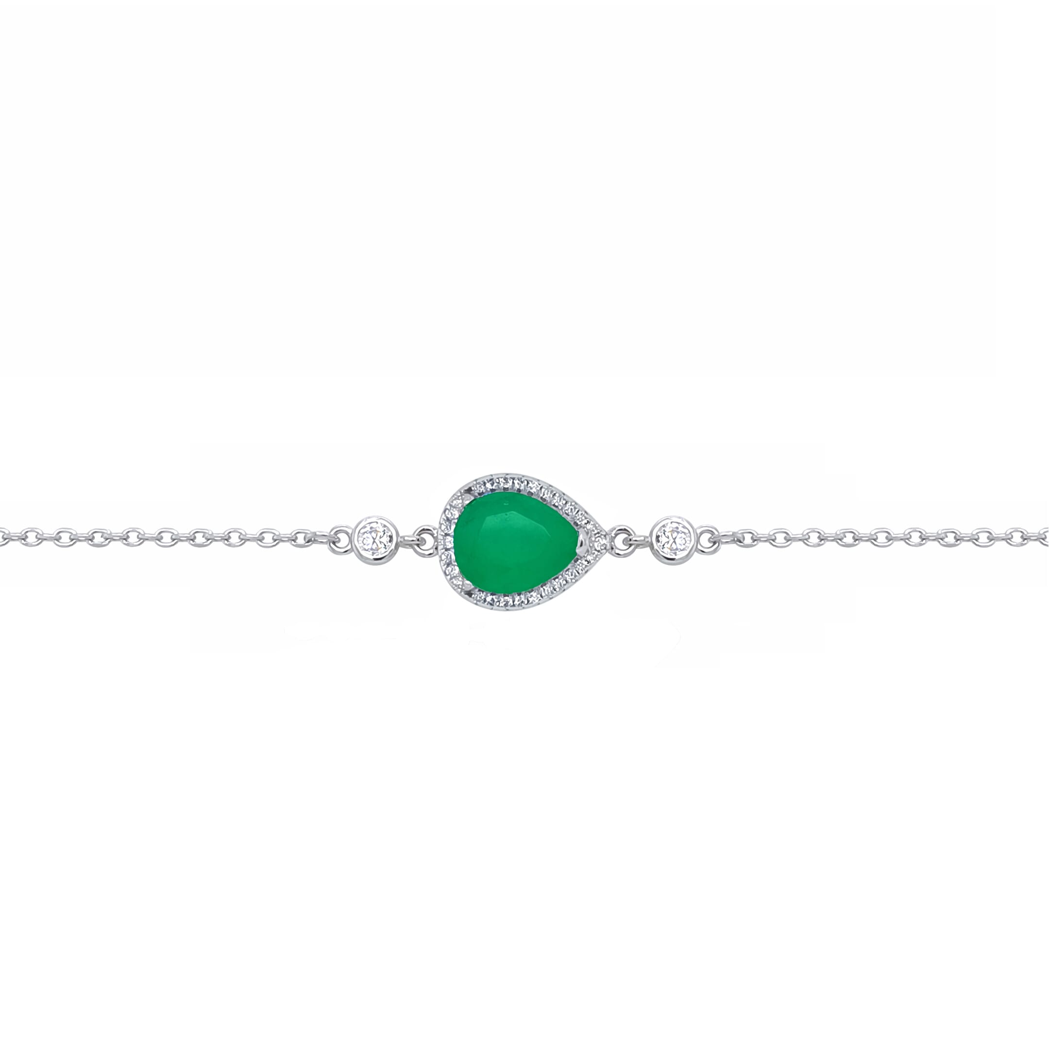 Asfour Crystal  Chain Bracelet With Emerald Pear Design In 925 Sterling Silver-BD0179-G