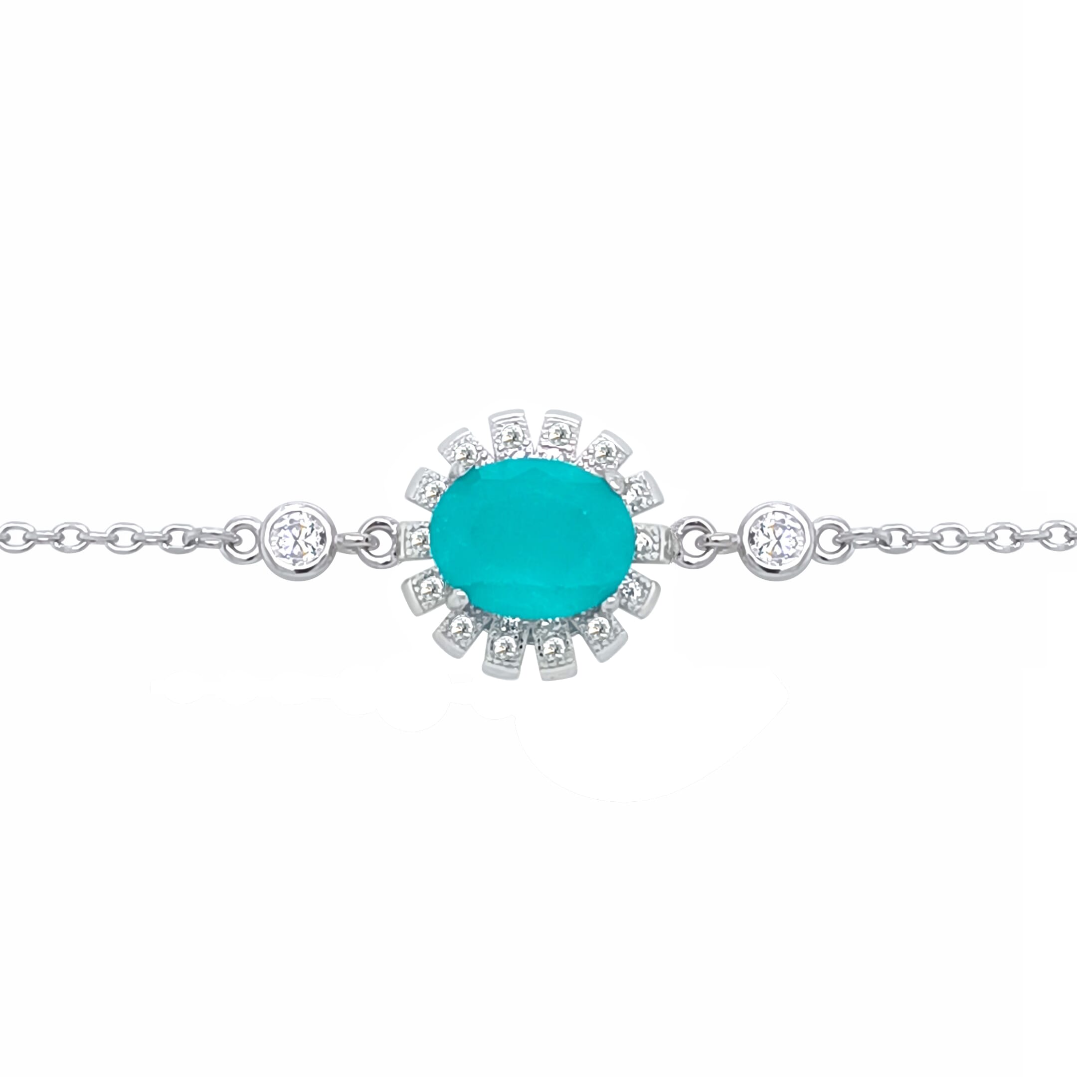 Asfour Crystal Tennis Bracelet With Turquoise Pear & Emerald Zircon In 925 Sterling Silver