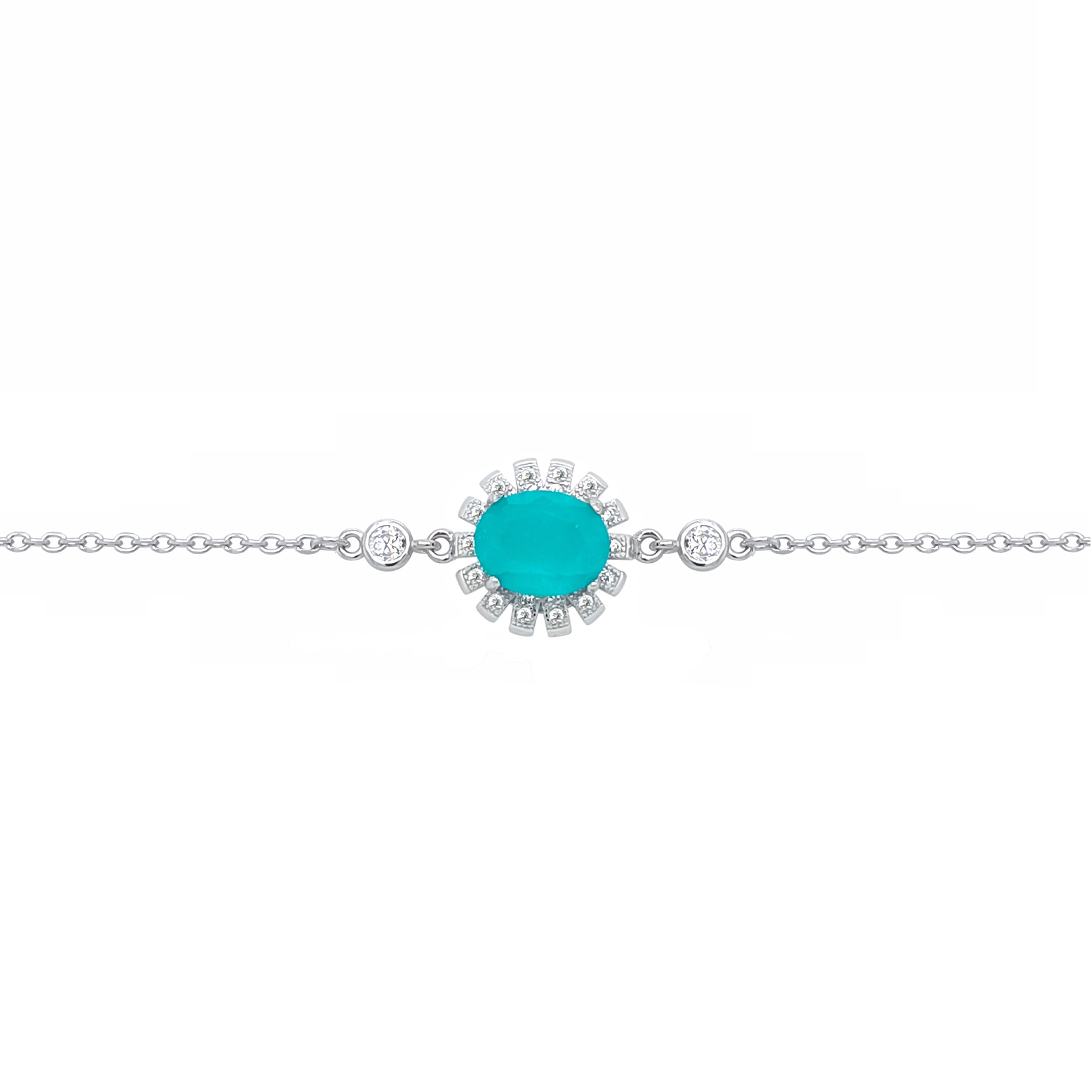 Asfour Crystal  Chain Bracelet With Decorative Turquoise Oval Design In 925 Sterling Silver-BD0180-GC