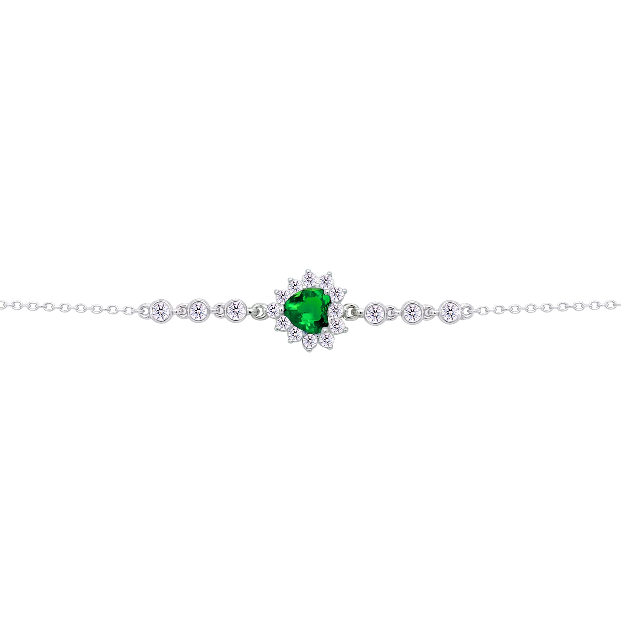 Asfour Crysta lChain Bracelet With Emerald Heart Design In 925 Sterling Silver-BD0191-G