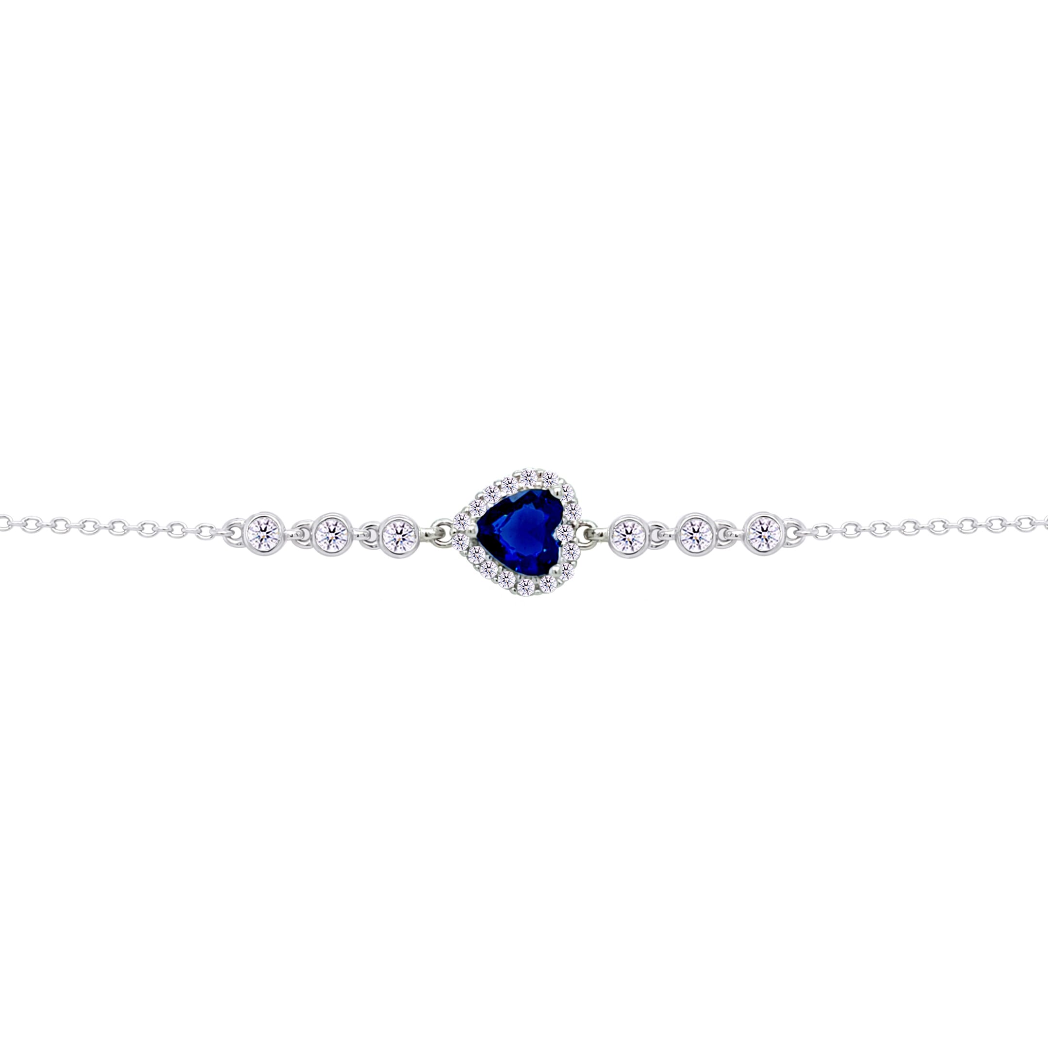 Asfour Crysta lChain Bracelet With Blue Heart Design In 925 Sterling Silver-BD0193-B