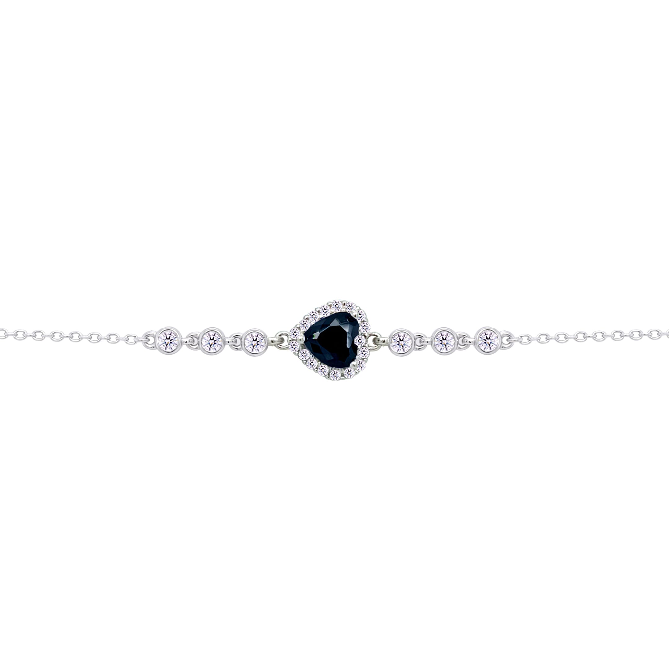 Asfour Crysta lChain Bracelet With Black Heart Design In 925 Sterling Silver-BD0193-P