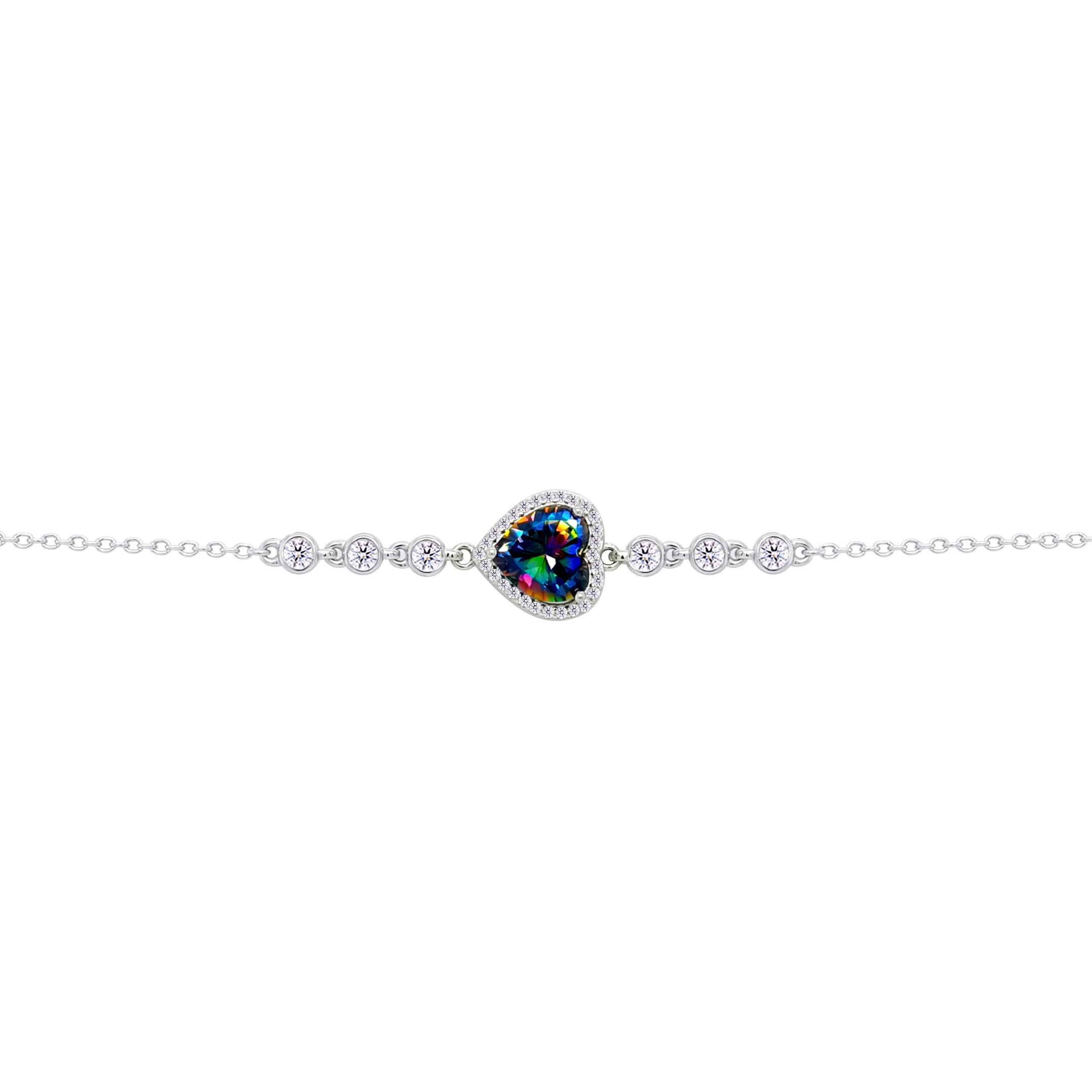 Asfour Crysta lChain Bracelet With Multi Color Heart Design In 925 Sterling Silver-BD0194-AP