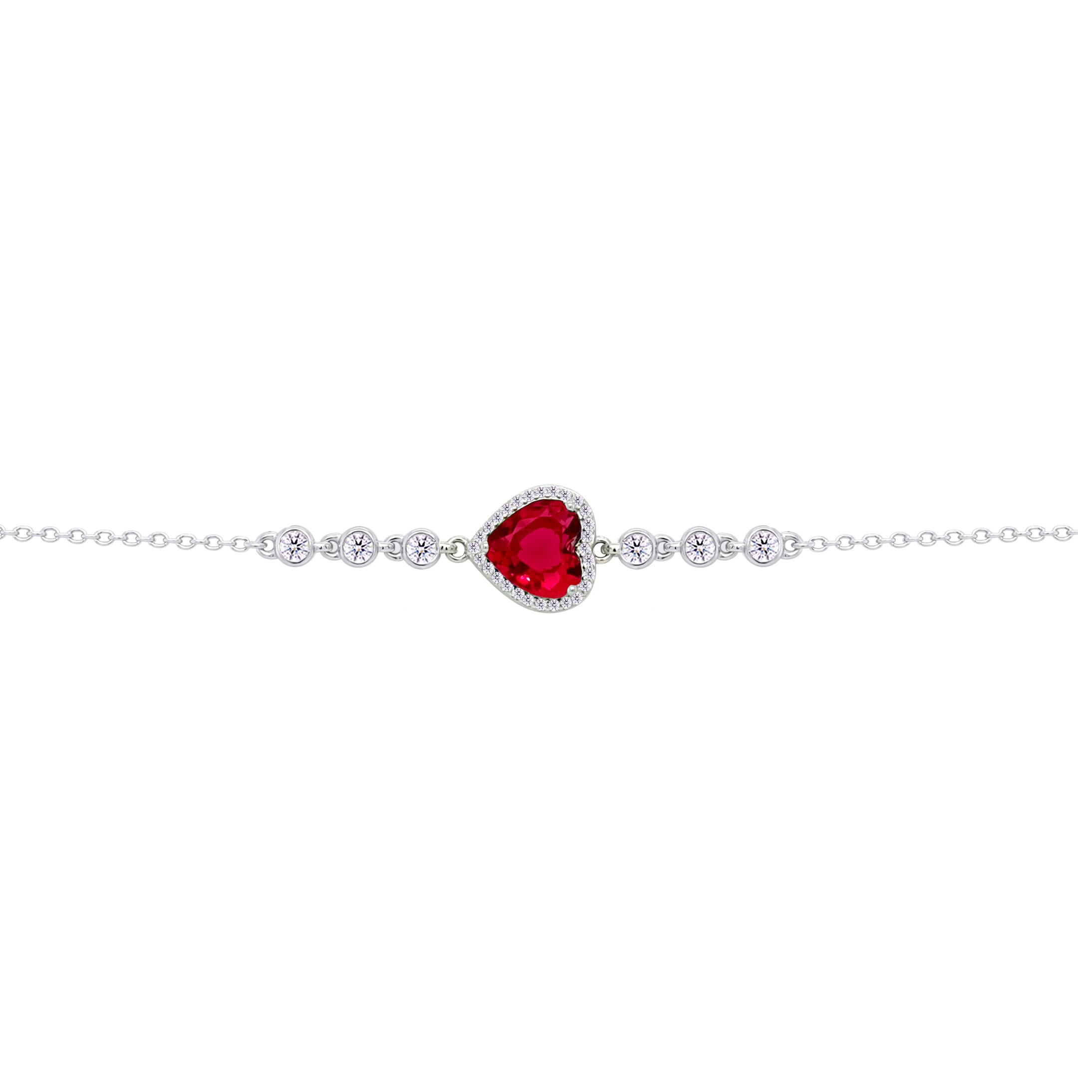 Asfour Crysta lChain Bracelet With Ruby Heart Design In 925 Sterling Silver-BD0194-R