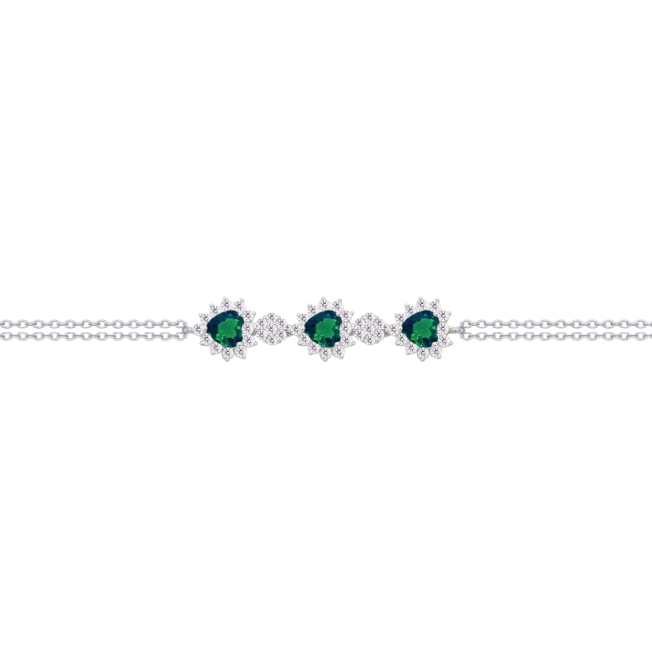 Asfour Crysta lChain Bracelet With Emerald Hearts Design In 925 Sterling Silver-BD0196-WG