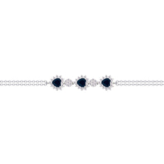 Asfour Crysta lChain Bracelet With Black Hearts Design In 925 Sterling Silver-BD0196-WP