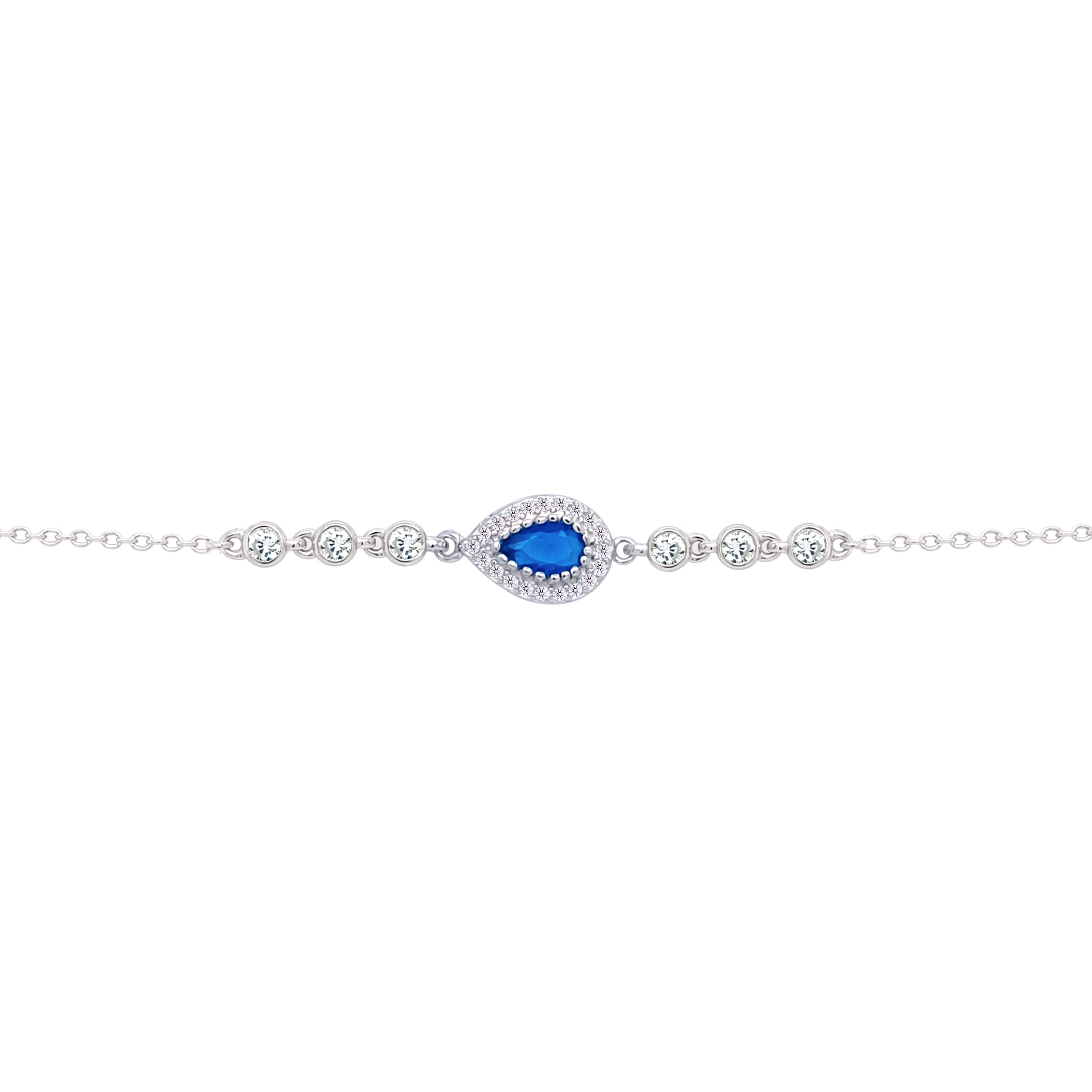 Asfour Crysta lChain Bracelet With Blue Pear Design In 925 Sterling Silver-BD0198-WB