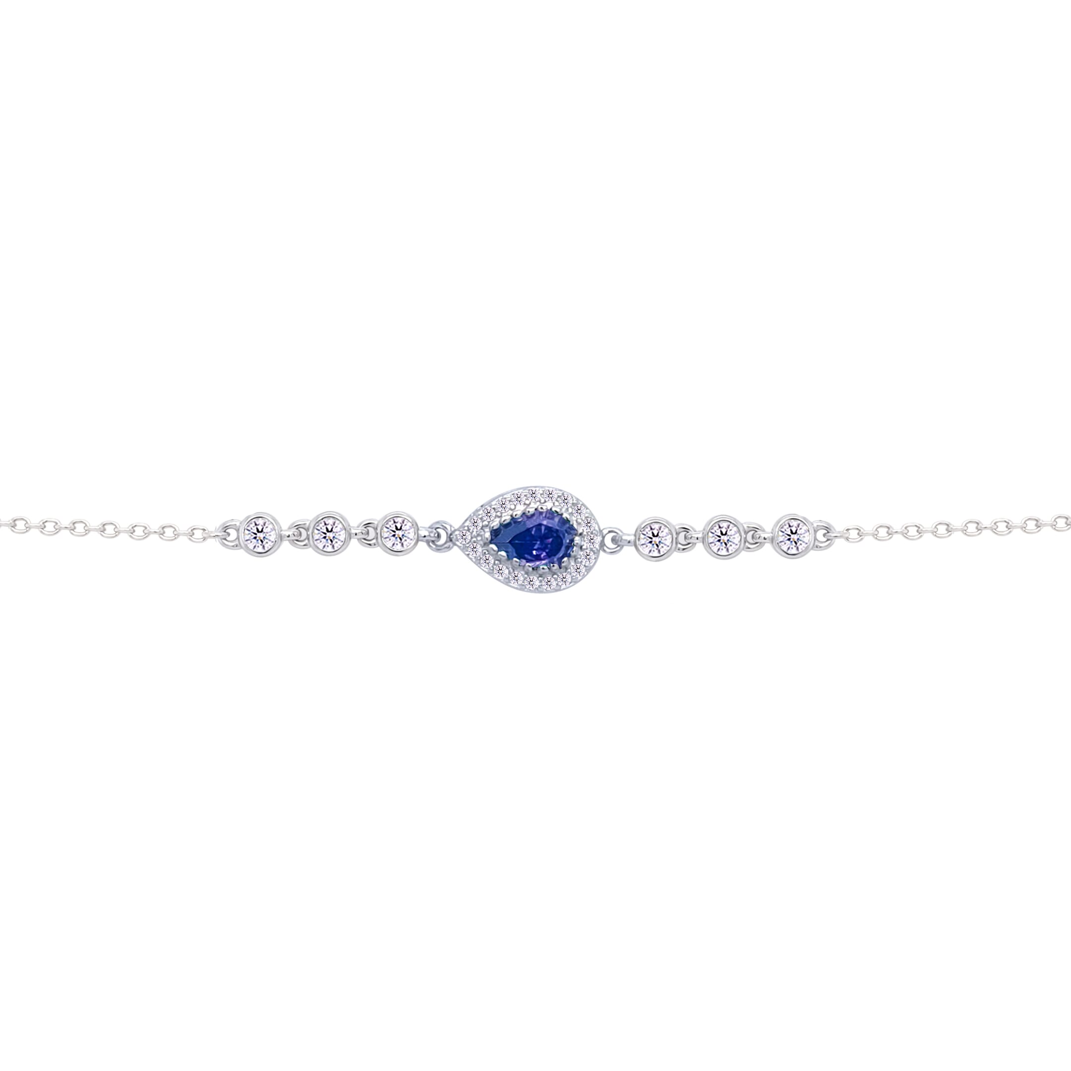 Asfour Crysta lChain Bracelet With Dark Tenzanite Pear Design In 925 Sterling Silver-BD0198-WN5
