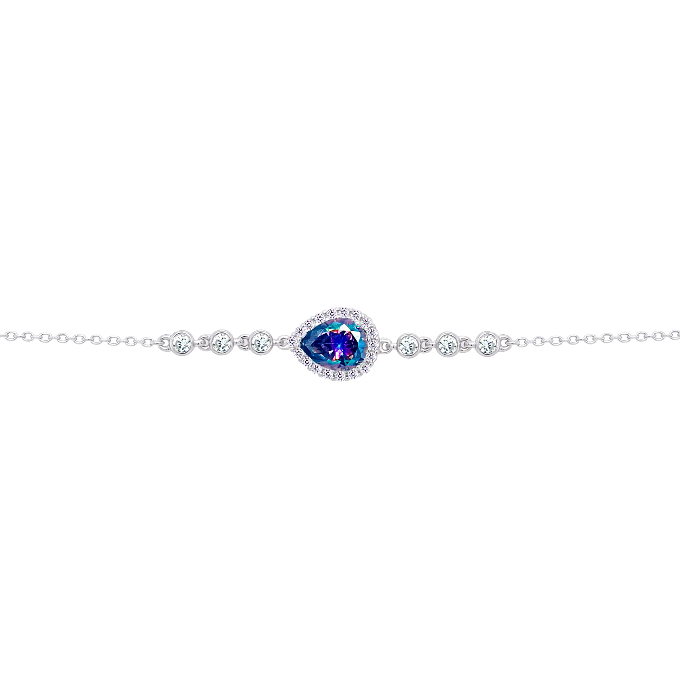 Asfour Crysta lChain Bracelet With Multi Color Pear Design In 925 Sterling Silver-BD0199-AP