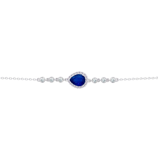 عصفور كريستال انسيال فضة عيار 925 بتصميم كمثري ازرق مرصع بالزركون - BD0199-B