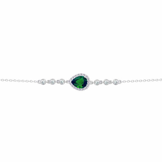 عصفور كريستال انسيال فضة عيار 925 بتصميم كمثري اخضر مرصع بالزركون - BD0199-G