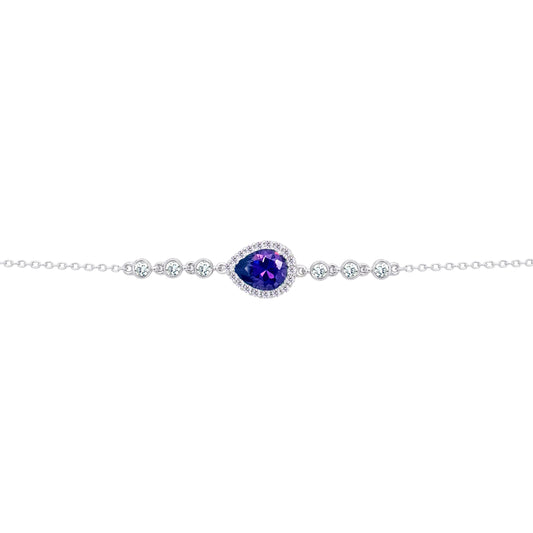 عصفور كريستال انسيال فضة عيار 925 بتصميم كمثري لون تنزانيت غامق مرصع بالزركون - BD0199-N5