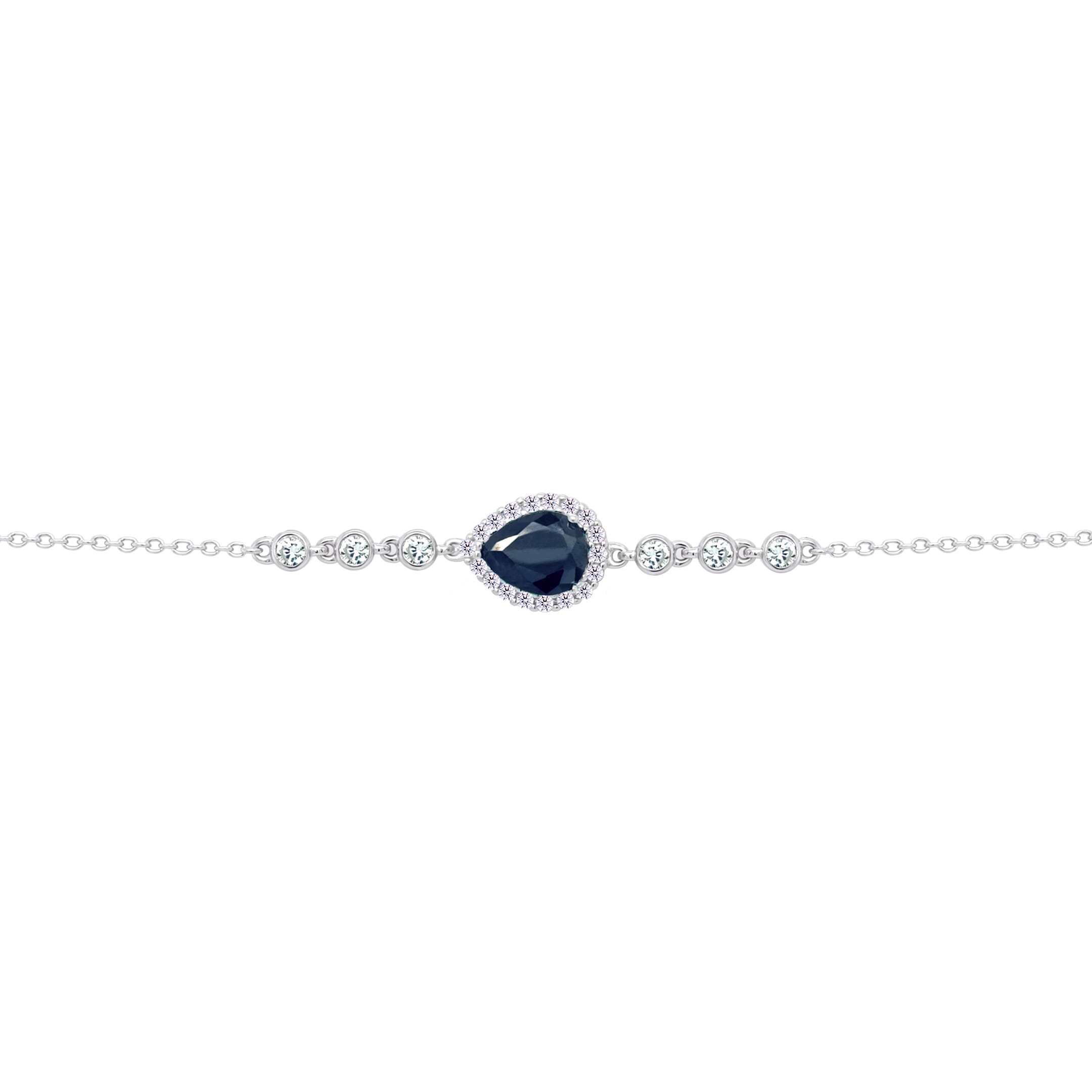 Asfour Crysta lChain Bracelet With Black Pear Design In 925 Sterling Silver-BD0199-P