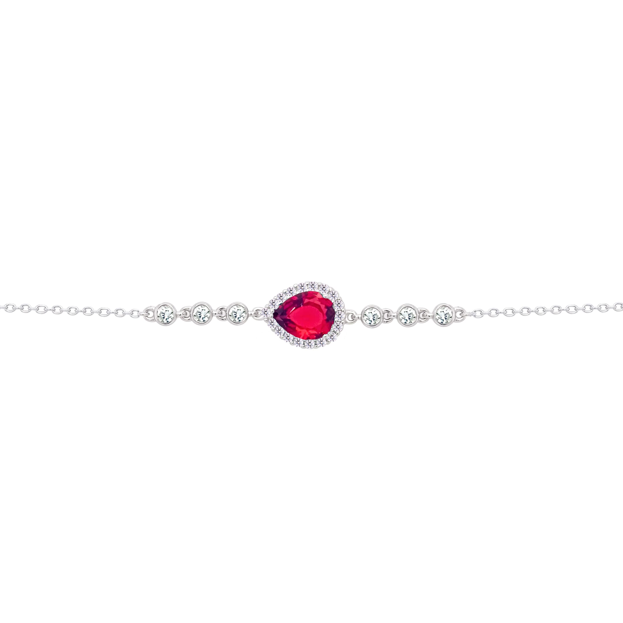 Asfour Crysta lChain Bracelet With Ruby Pear Design In 925 Sterling Silver-BD0199-R