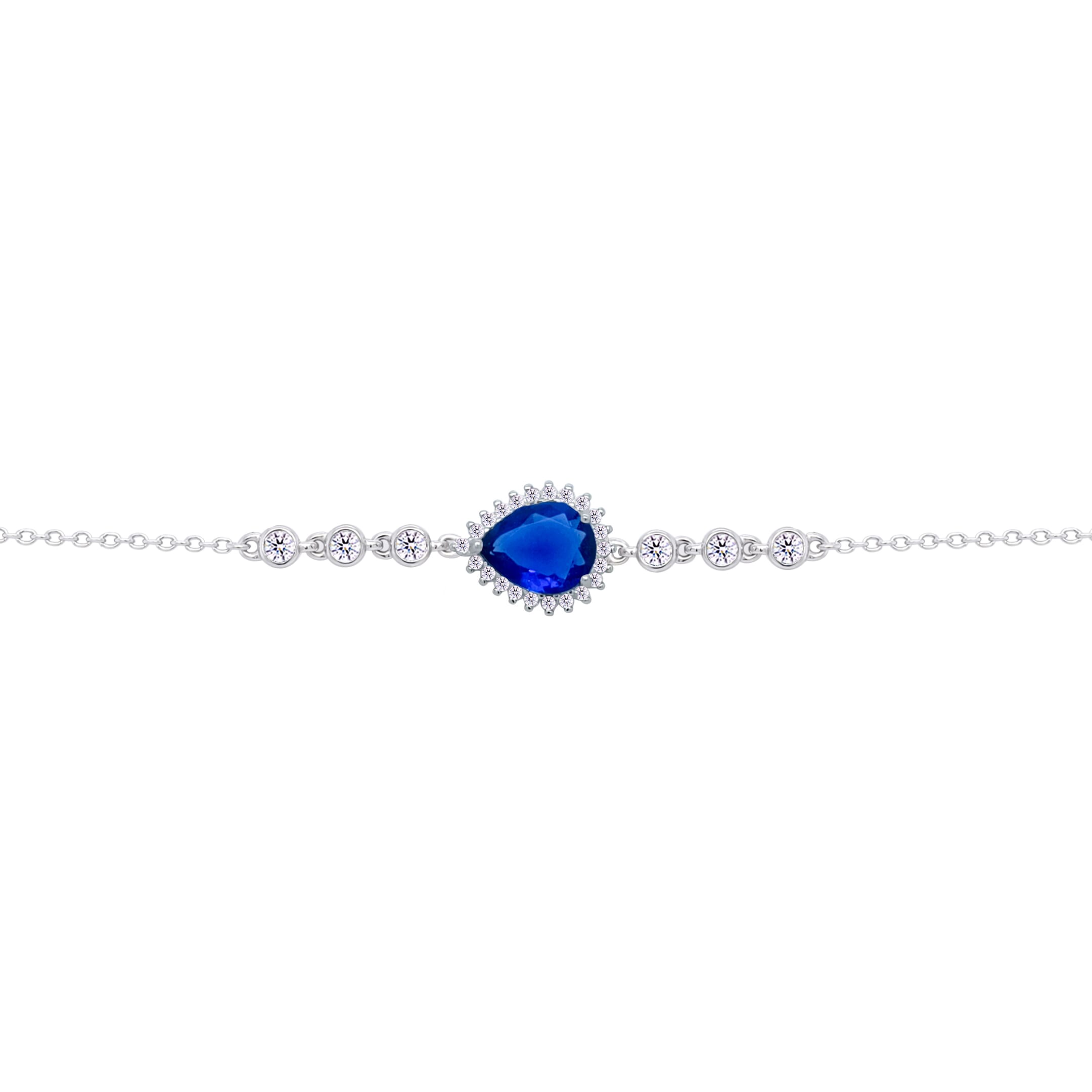 Asfour Crysta lChain Bracelet With Blue Pear Design In 925 Sterling Silver-BD0200-B