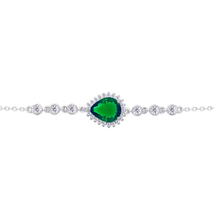 Asfour Crystal Tennis Bracelet With Turquoise Pear & Emerald Zircon In 925 Sterling Silver