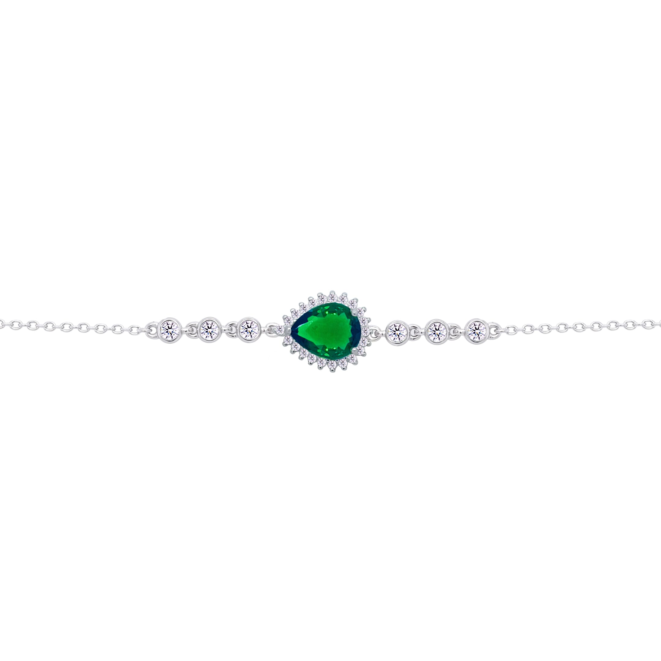 Asfour Crysta lChain Bracelet With Emerald Pear Design In 925 Sterling Silver-BD0200-G