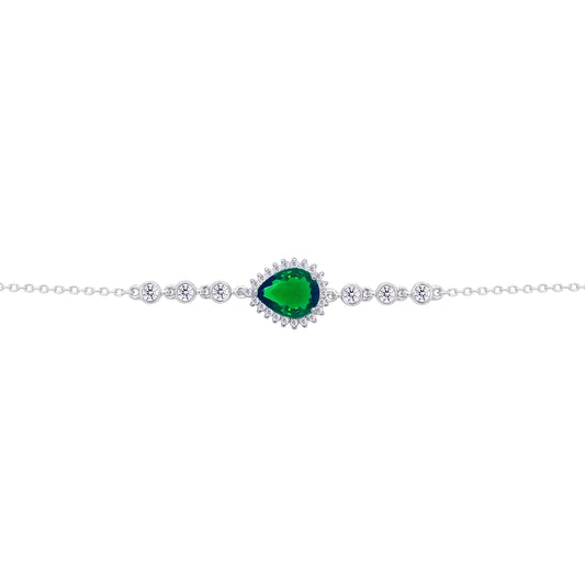 عصفور كريستال انسيال فضة عيار 925 بتصميم كمثري اخضر مرصع بالزركون - BD0200-G