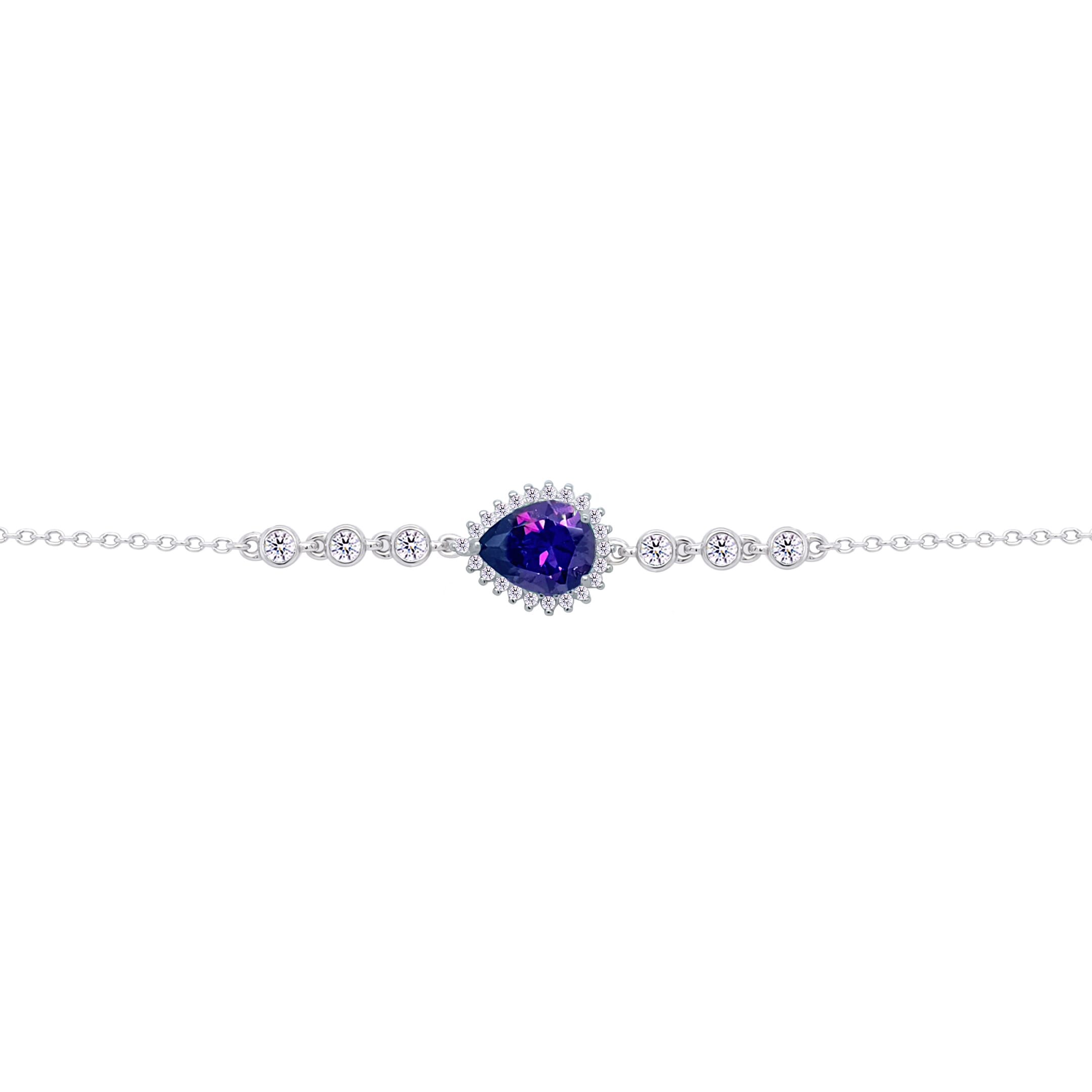 Asfour Crysta lChain Bracelet With Dark Tenzanite Pear Design In 925 Sterling Silver-BD0200-N5