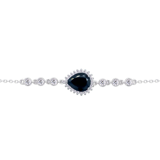 Asfour Crystal Tennis Bracelet With Turquoise Pear & Emerald Zircon In 925 Sterling Silver