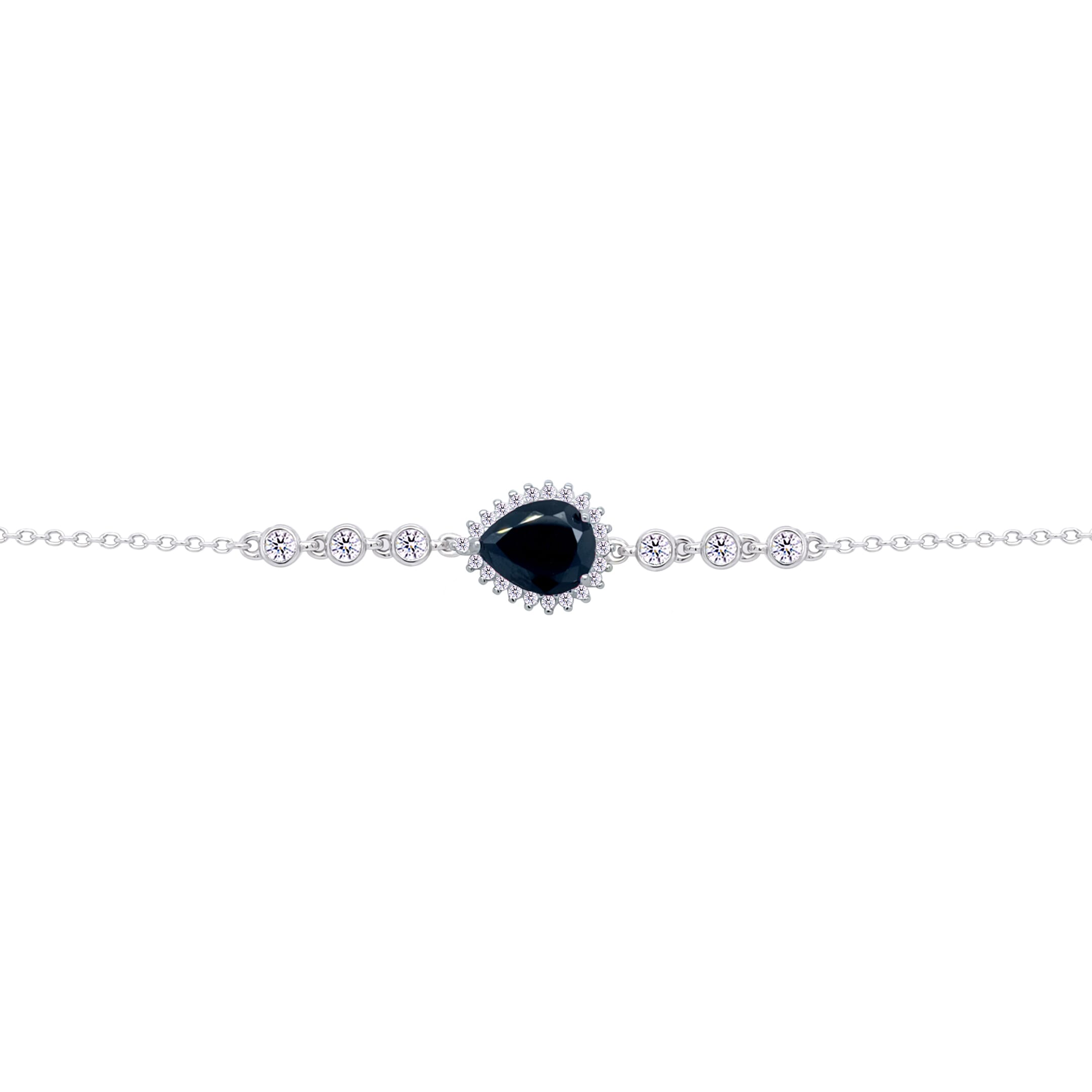 Asfour Crysta lChain Bracelet With Black Pear Design In 925 Sterling Silver-BD0200-P