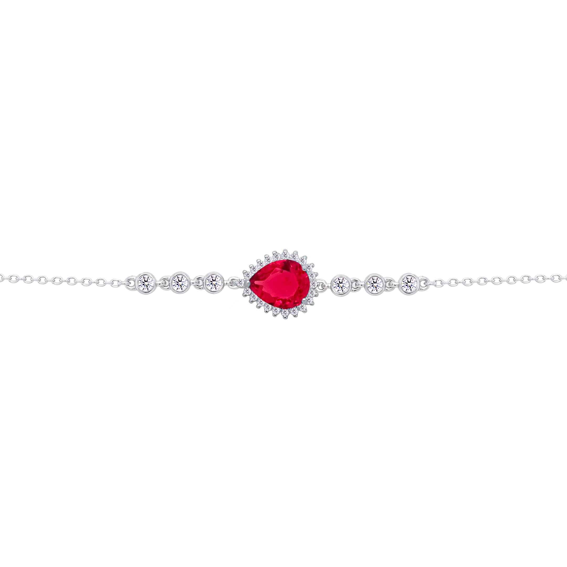 Asfour Crysta lChain Bracelet With Ruby Pear Design In 925 Sterling Silver-BD0200-R