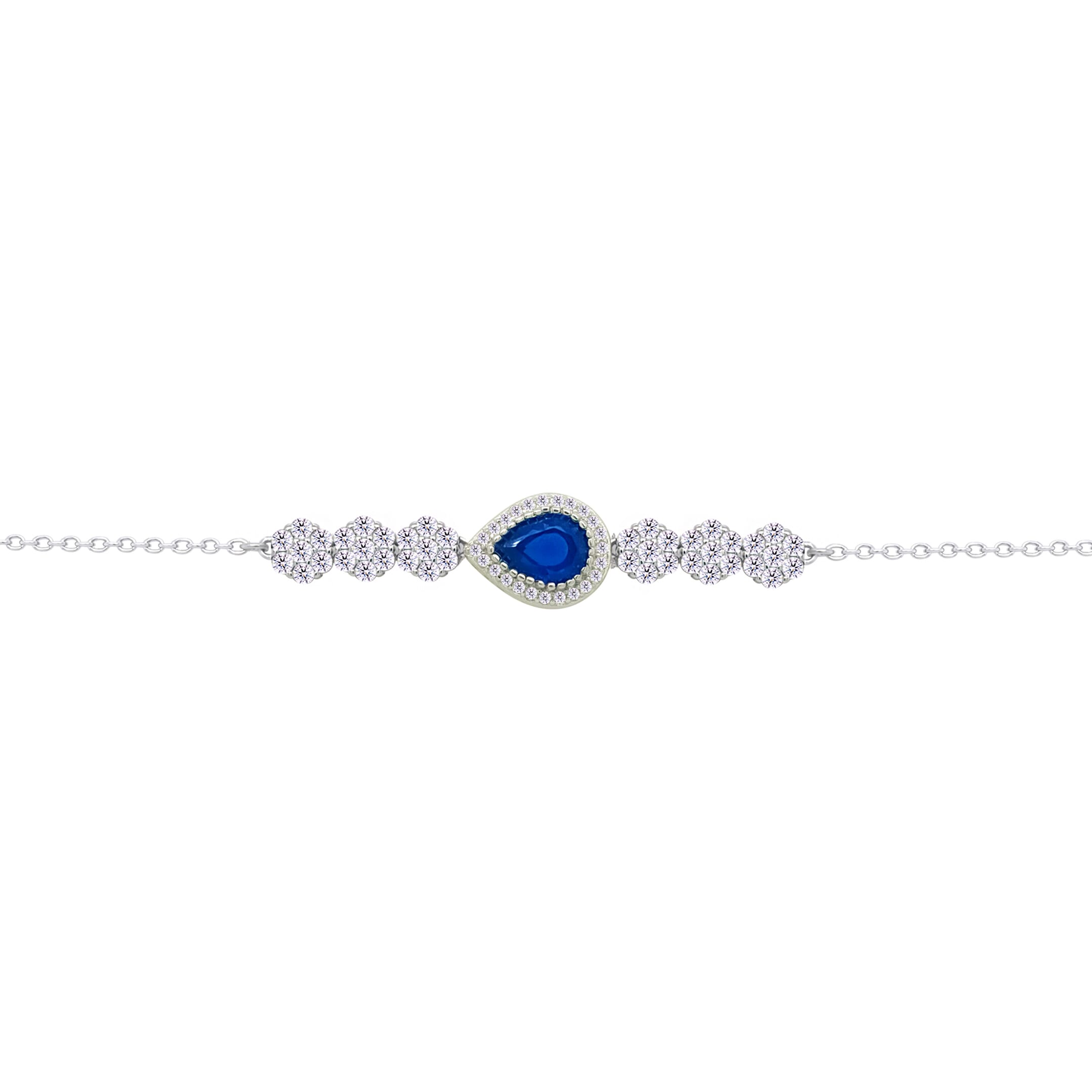 Asfour Crysta lChain Bracelet With Blue Pear Design In 925 Sterling Silver-BD0201-WB