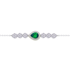 Asfour Crystal Tennis Bracelet With Turquoise Pear & Emerald Zircon In 925 Sterling Silver