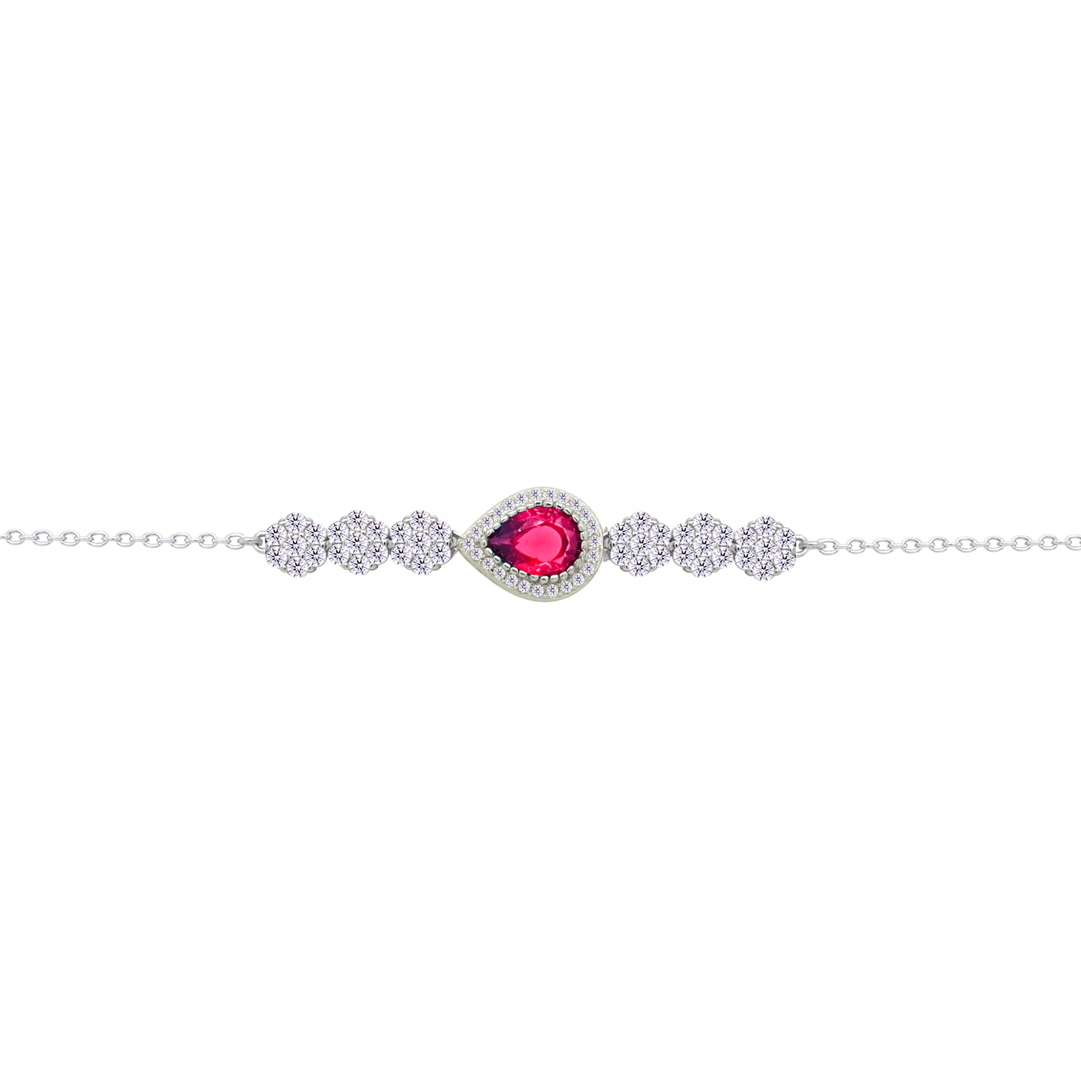 Asfour Crysta lChain Bracelet With Ruby Pear Design In 925 Sterling Silver-BD0201-WR