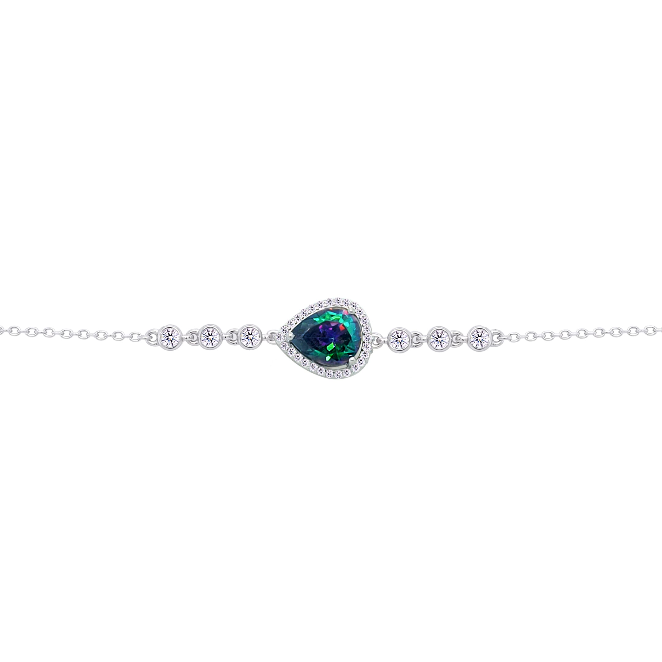 Asfour Crysta lChain Bracelet With Multi Color Pear Design In 925 Sterling Silver-BD0202-AP