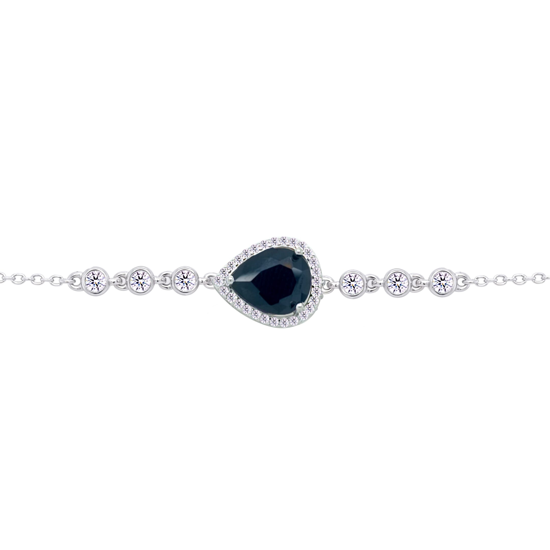 Asfour Crystal Tennis Bracelet With Turquoise Pear & Emerald Zircon In 925 Sterling Silver