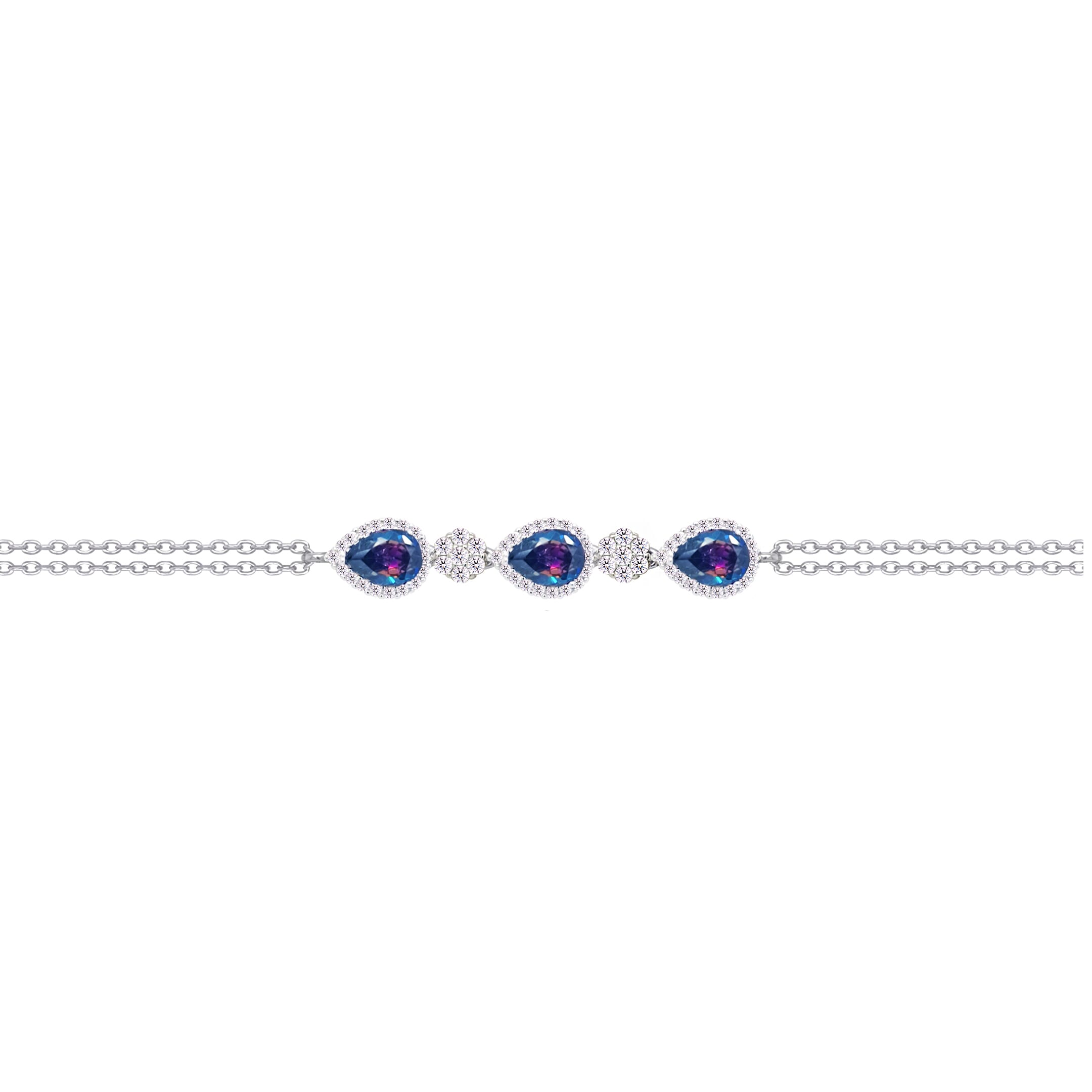 Asfour Crysta lChain Bracelet With Multi Color Pears Design In 925 Sterling Silver-BD0203-WAP